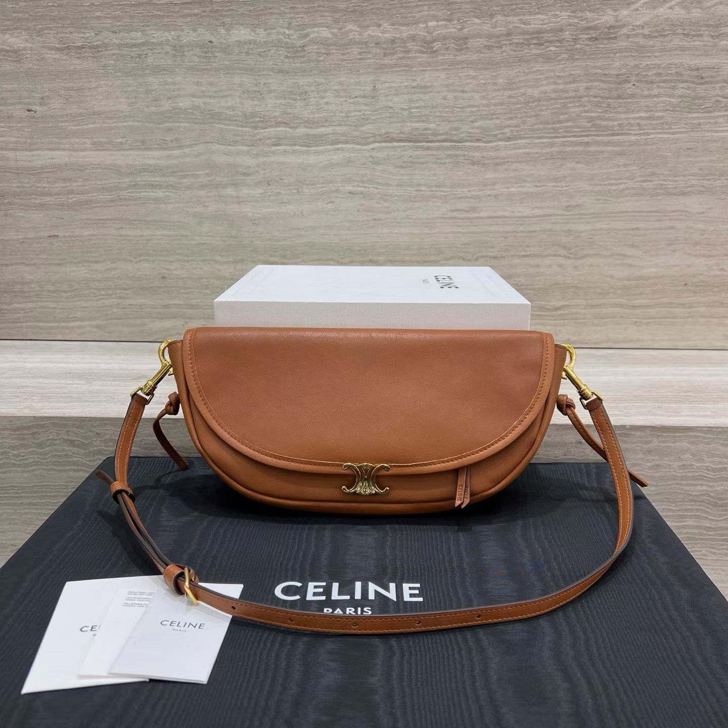 Celine Little Halfmoon Soft Triomphe In Supple Shiny Lambskin view 1