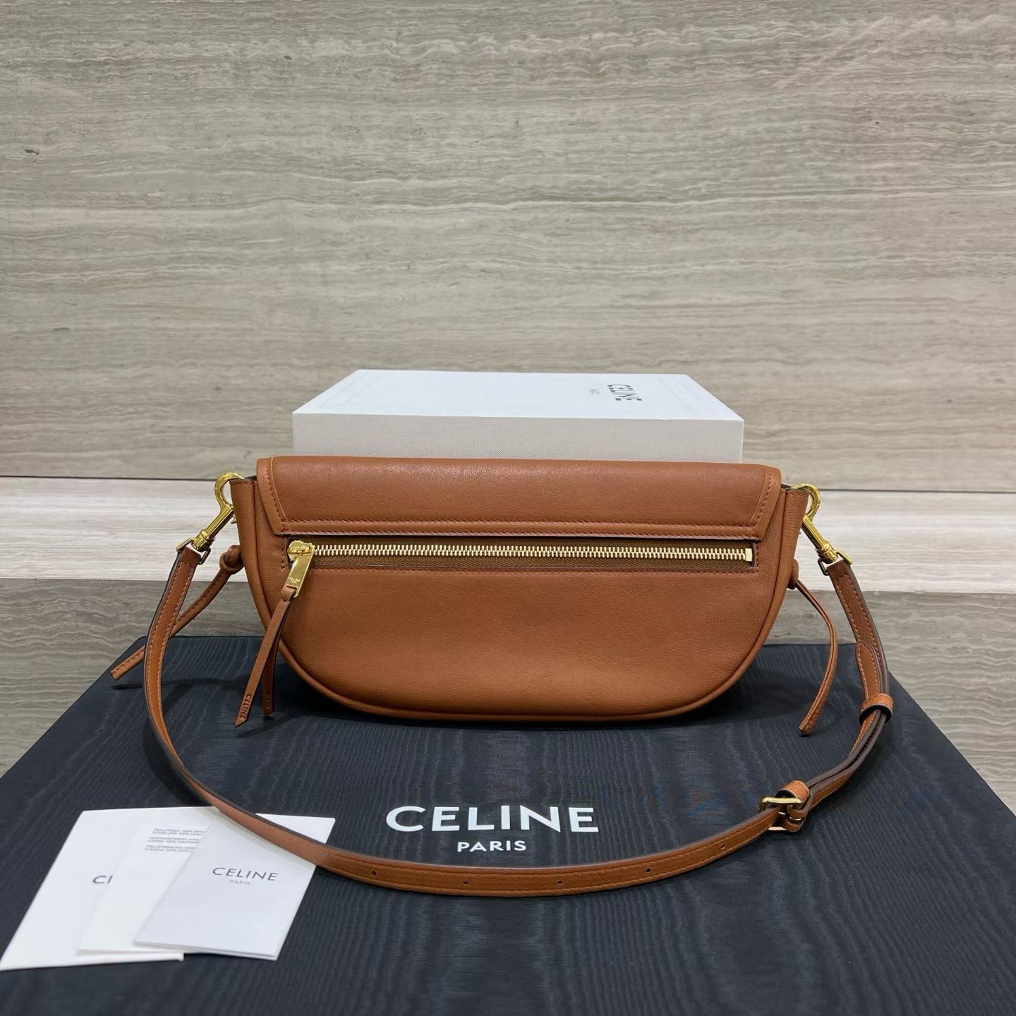 Celine Little Halfmoon Soft Triomphe In Supple Shiny Lambskin view 2