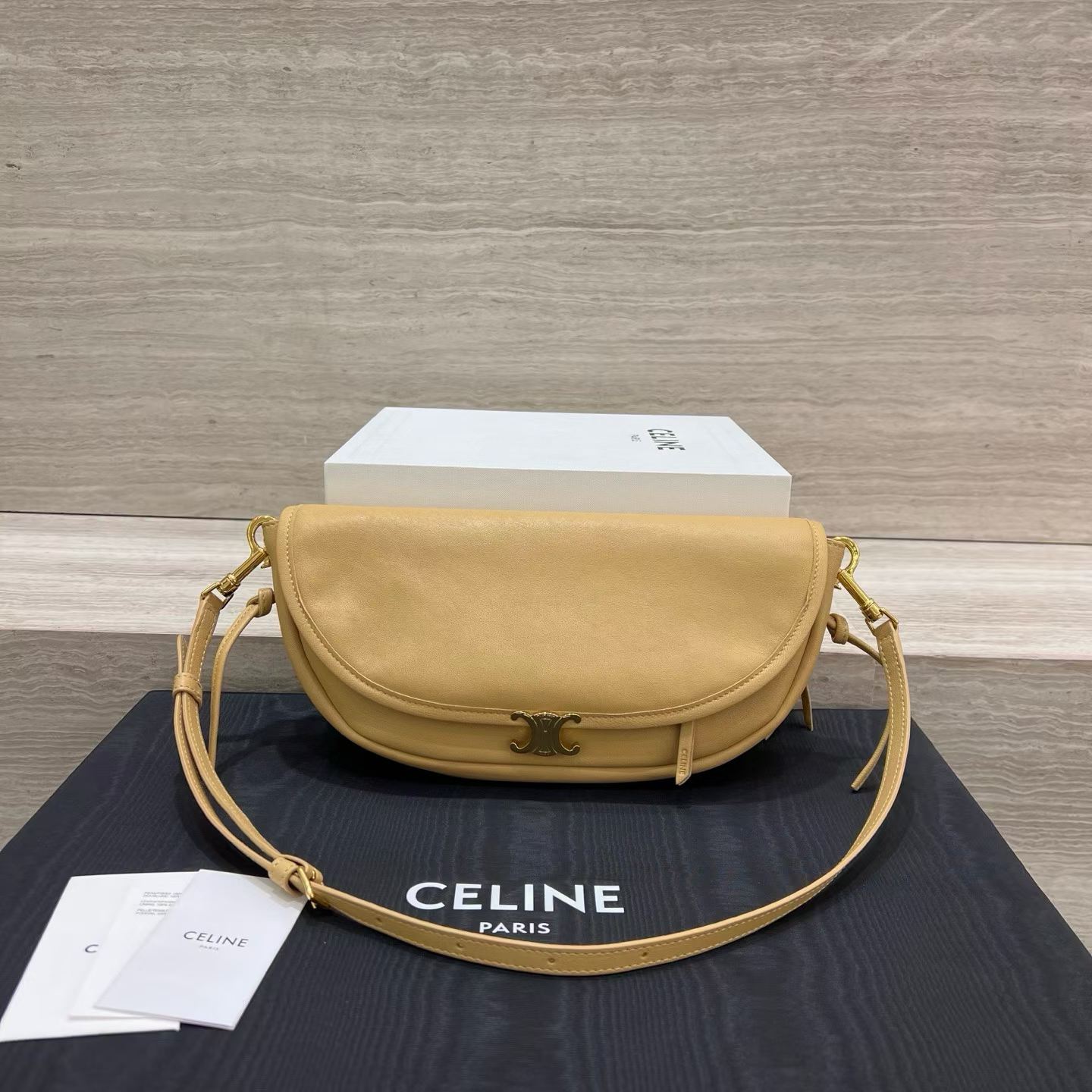 Celine Little Halfmoon Soft Triomphe In Supple Shiny Lambskin view 1