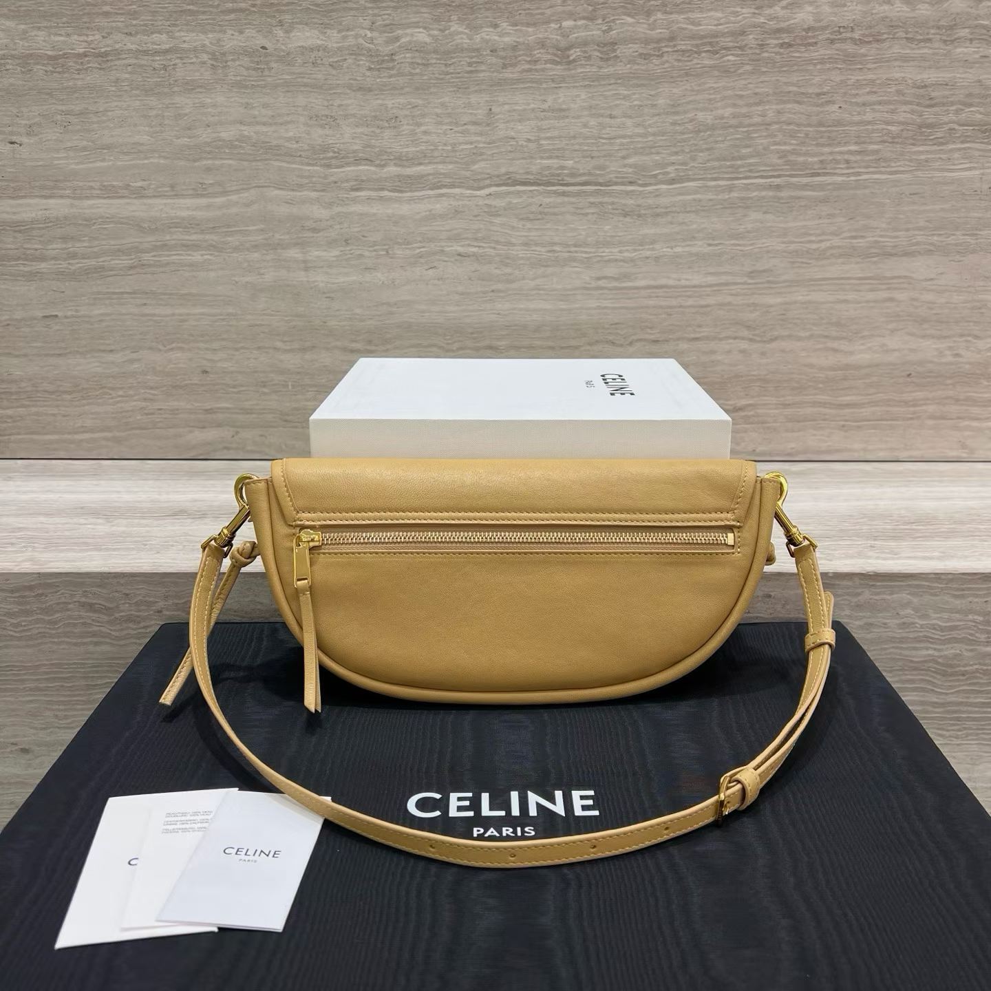 Celine Little Halfmoon Soft Triomphe In Supple Shiny Lambskin view 2