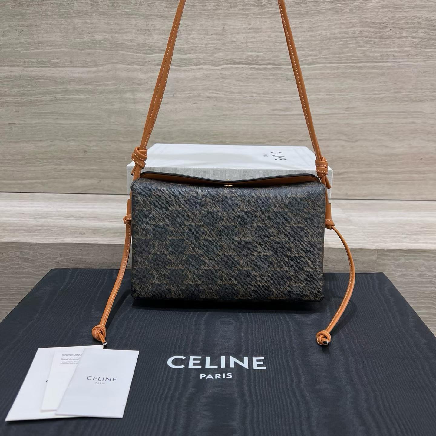 Celine Trio Flap In Triomphe Canvas And Lambskin view 1