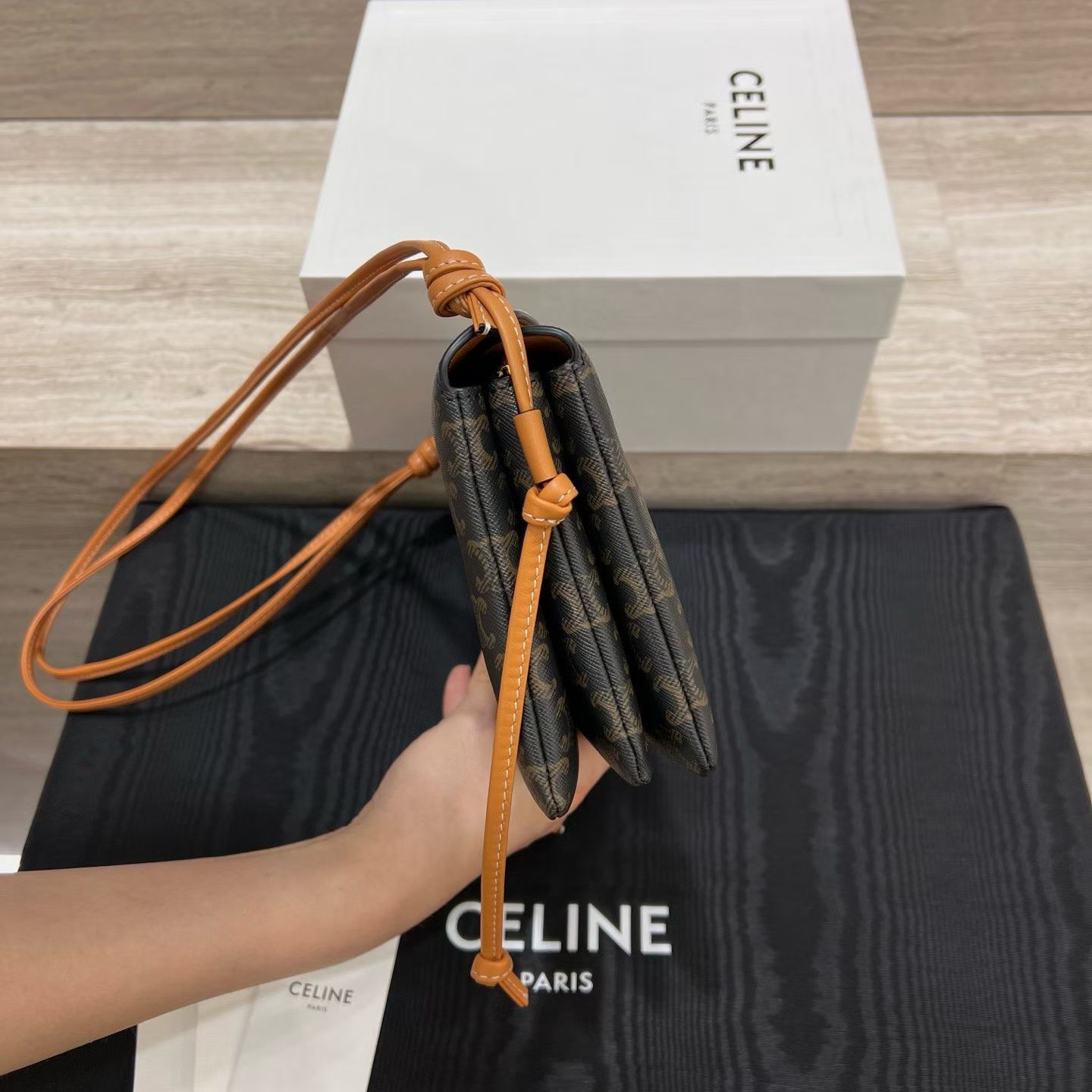 Celine Trio Flap In Triomphe Canvas And Lambskin view 2