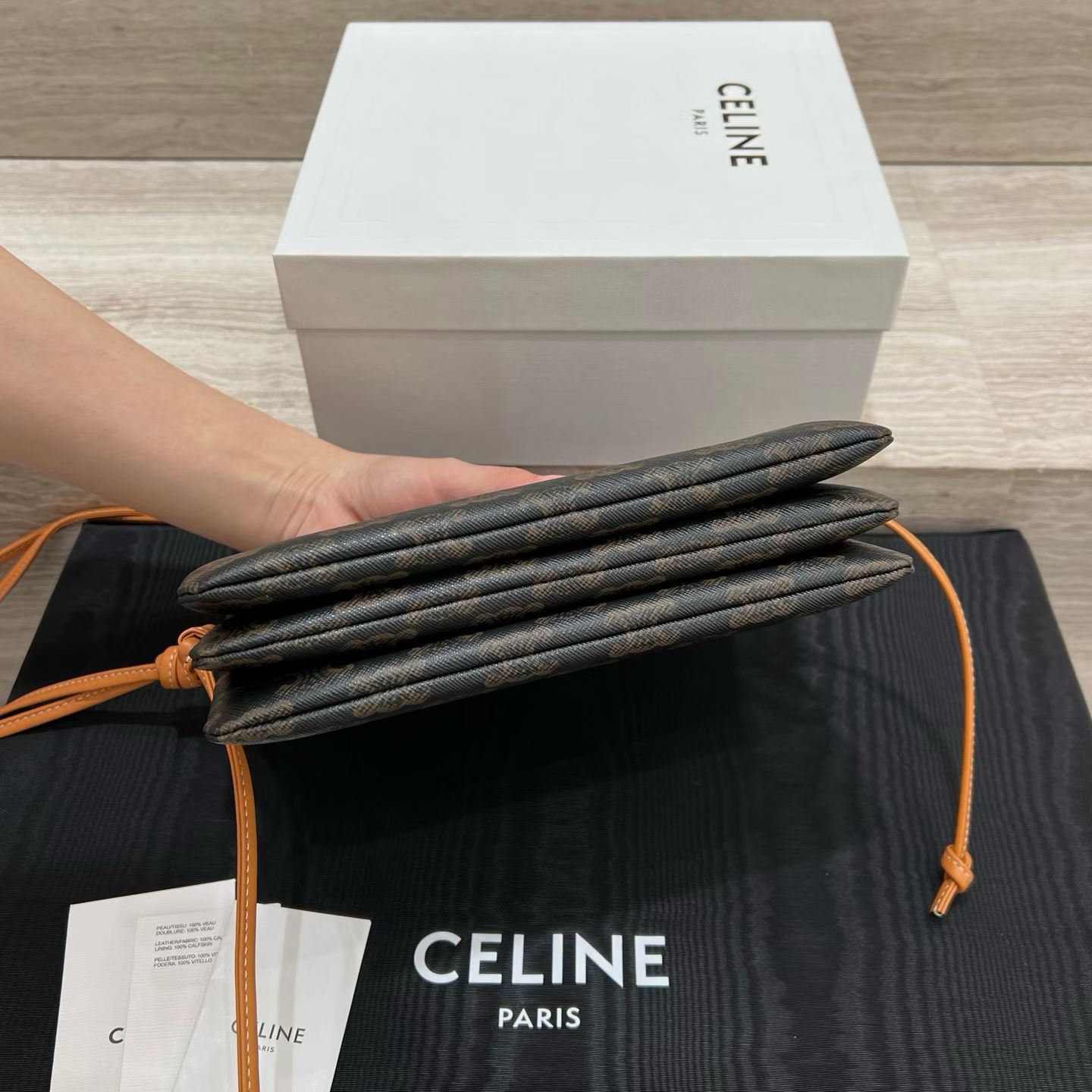 Celine Trio Flap In Triomphe Canvas And Lambskin view 3