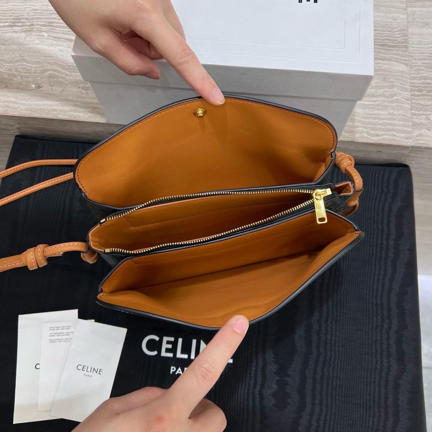Celine Trio Flap In Triomphe Canvas And Lambskin view 5