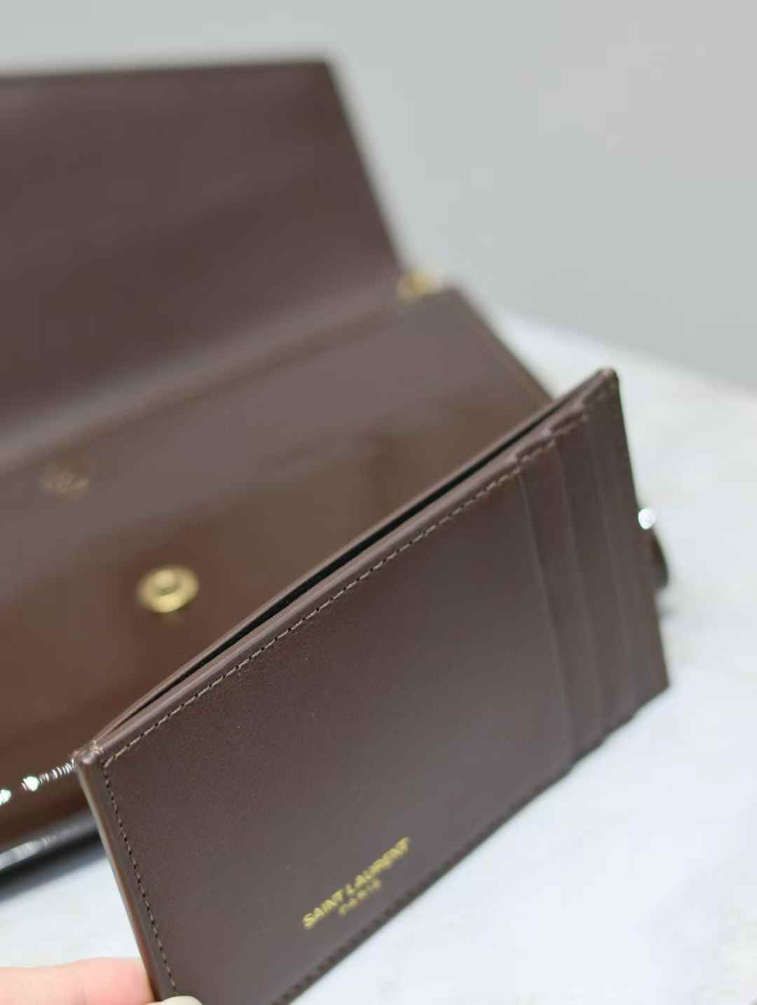 Saint Laurent uptown mini chain wallet in patent leather view 3