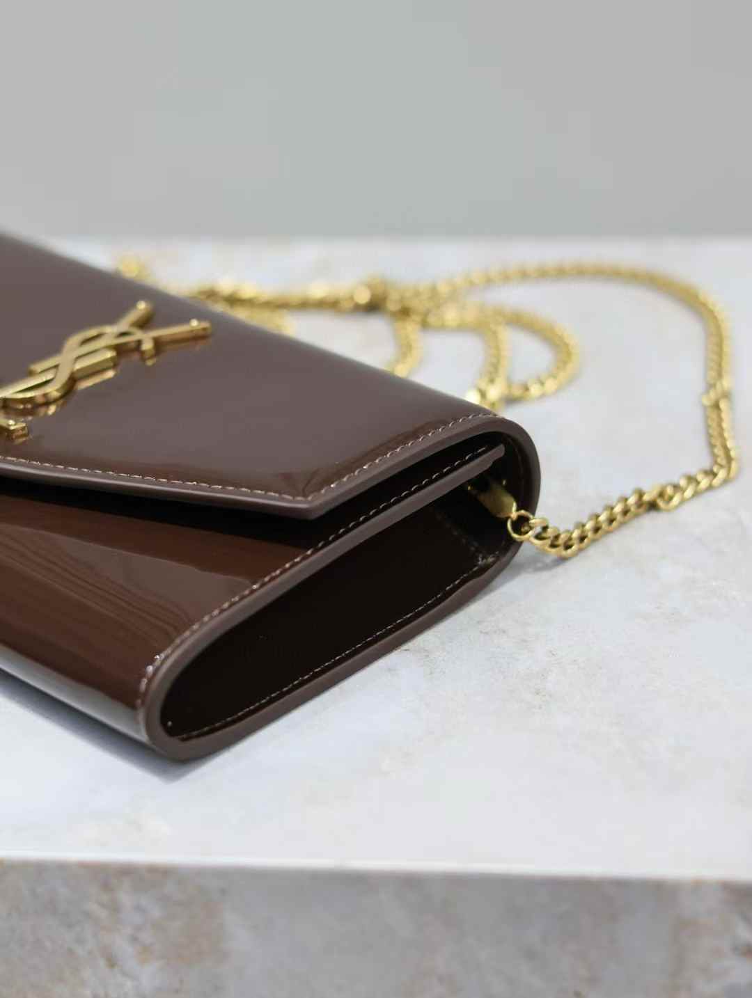 Saint Laurent uptown mini chain wallet in patent leather view 5