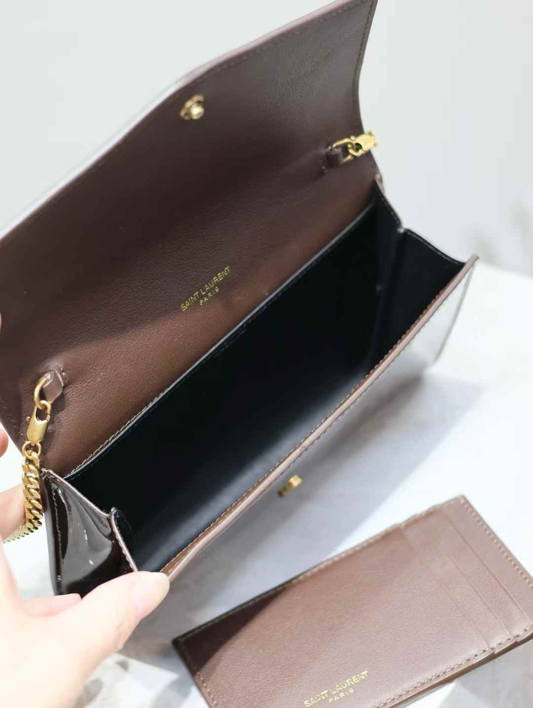 Saint Laurent uptown mini chain wallet in patent leather view 8
