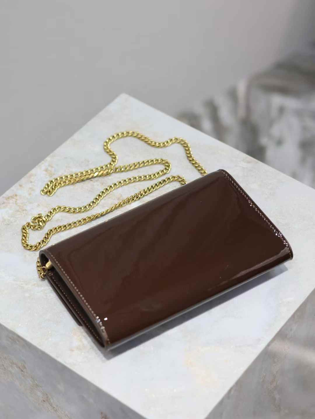 Saint Laurent uptown mini chain wallet in patent leather view 9