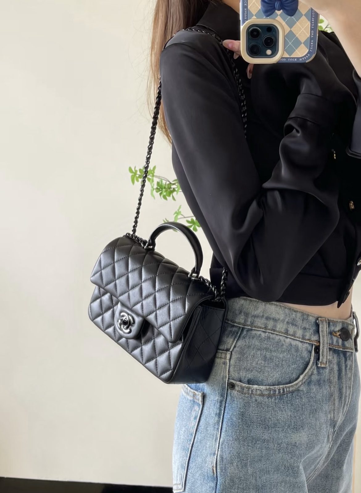 Chanel Mini Classic Handbag With Top Handle view 11