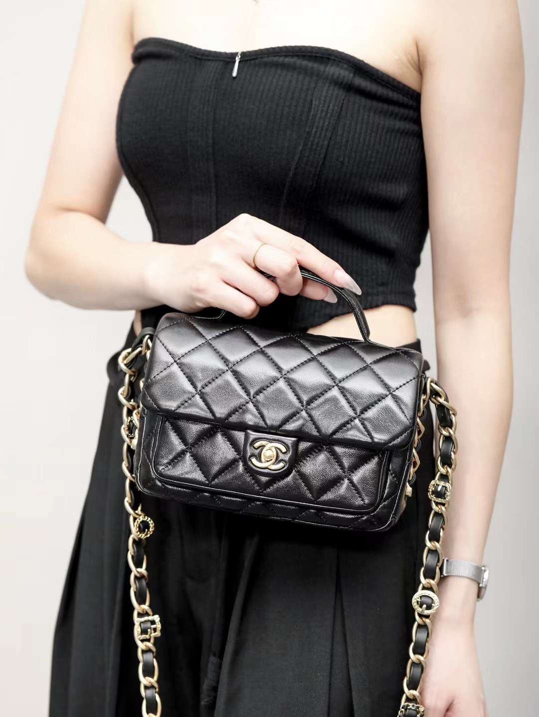 Chanel Mini Flap Bag with Top Handle view 10