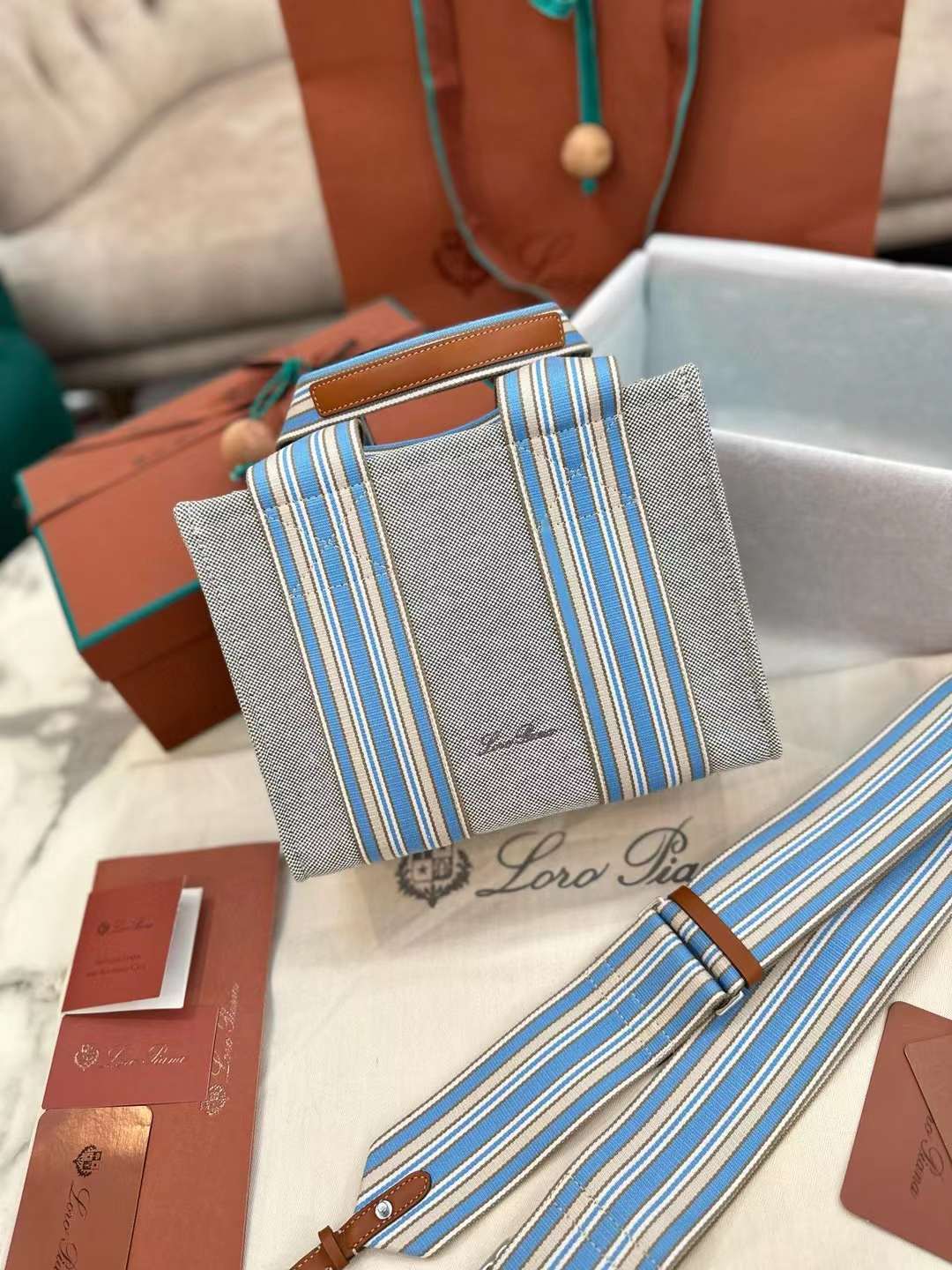 Loro Piana Suitcase Stripe Tote Bag view 1