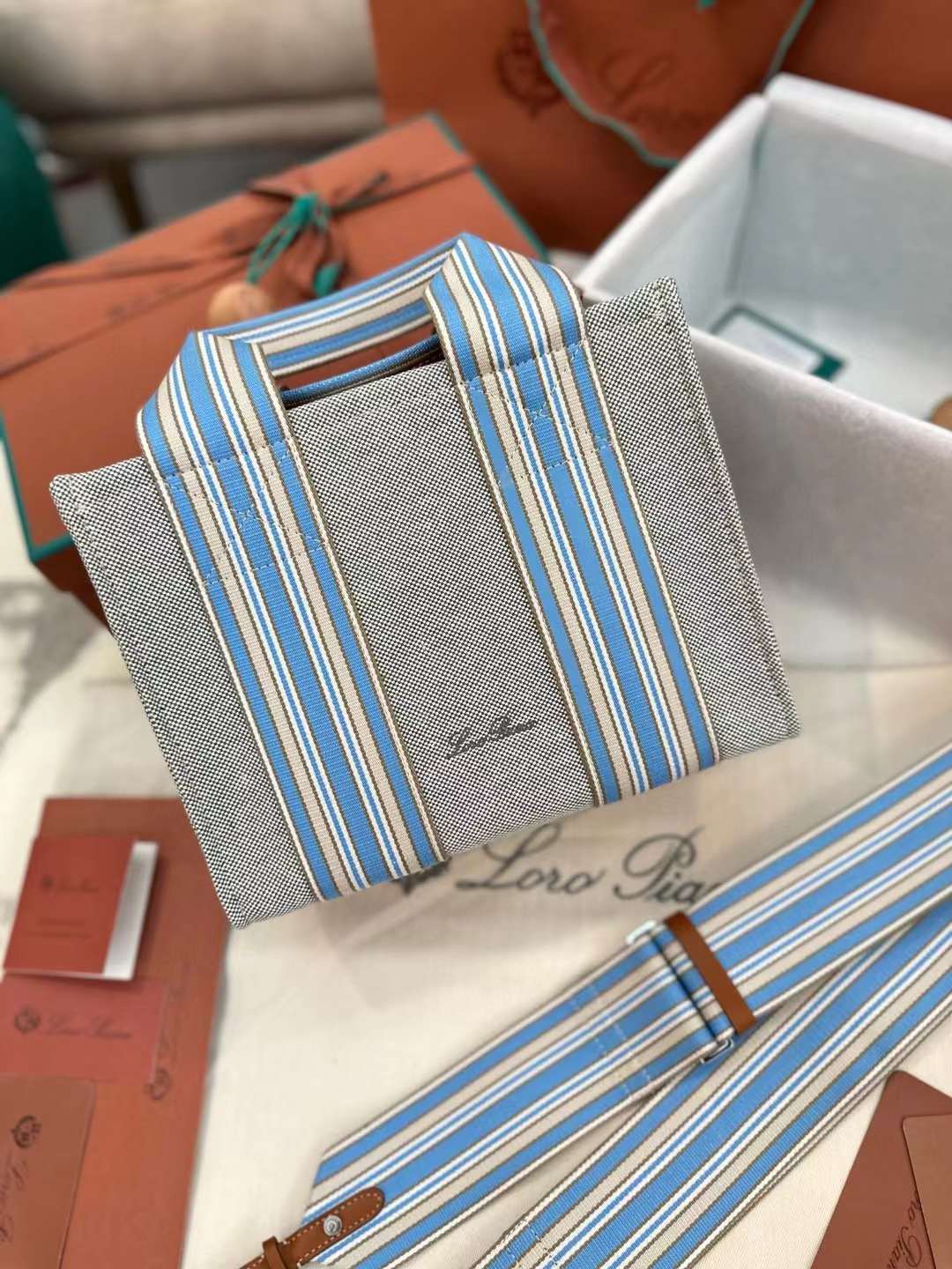 Loro Piana Suitcase Stripe Tote Bag view 3