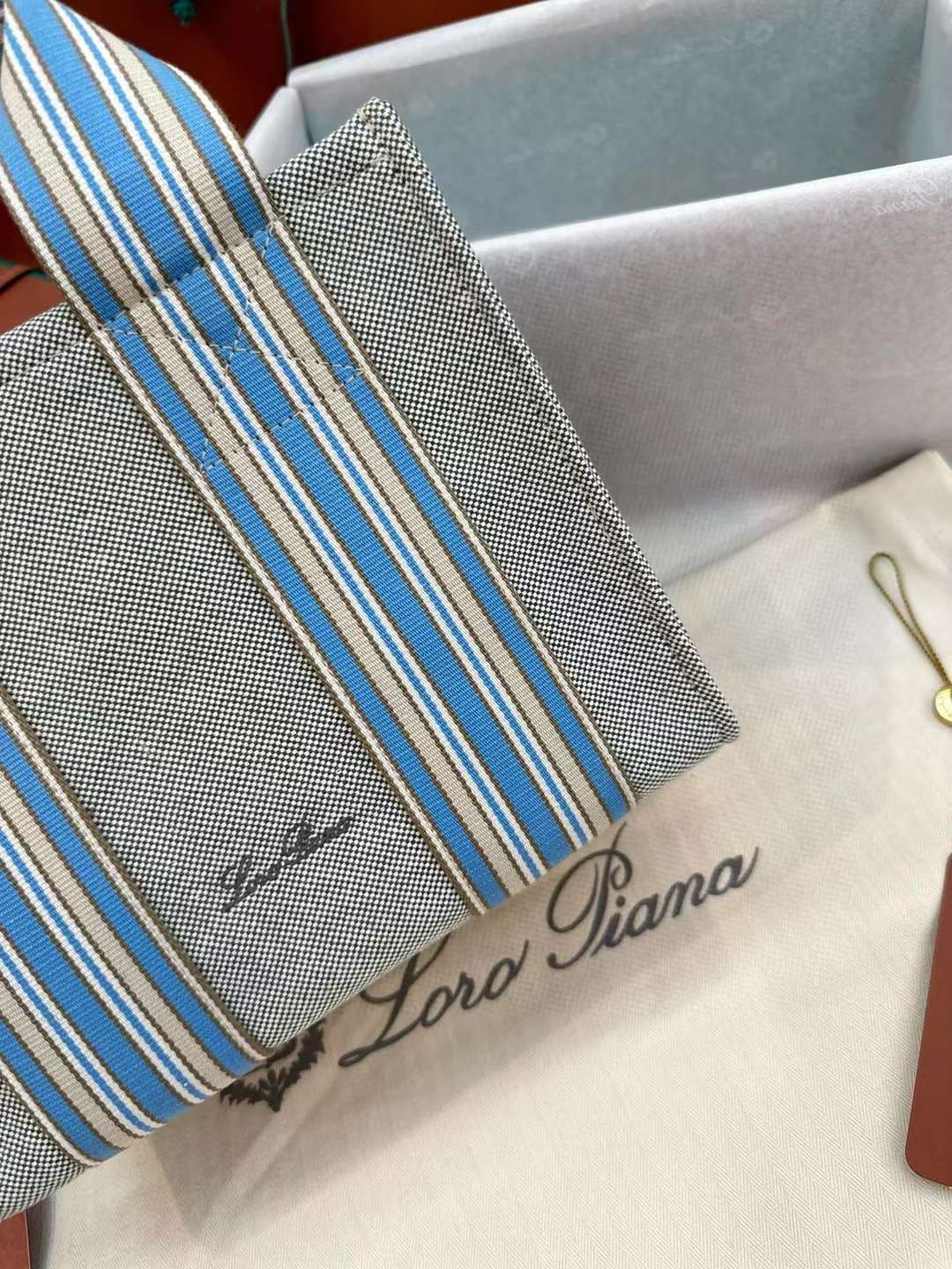 Loro Piana Suitcase Stripe Tote Bag view 5