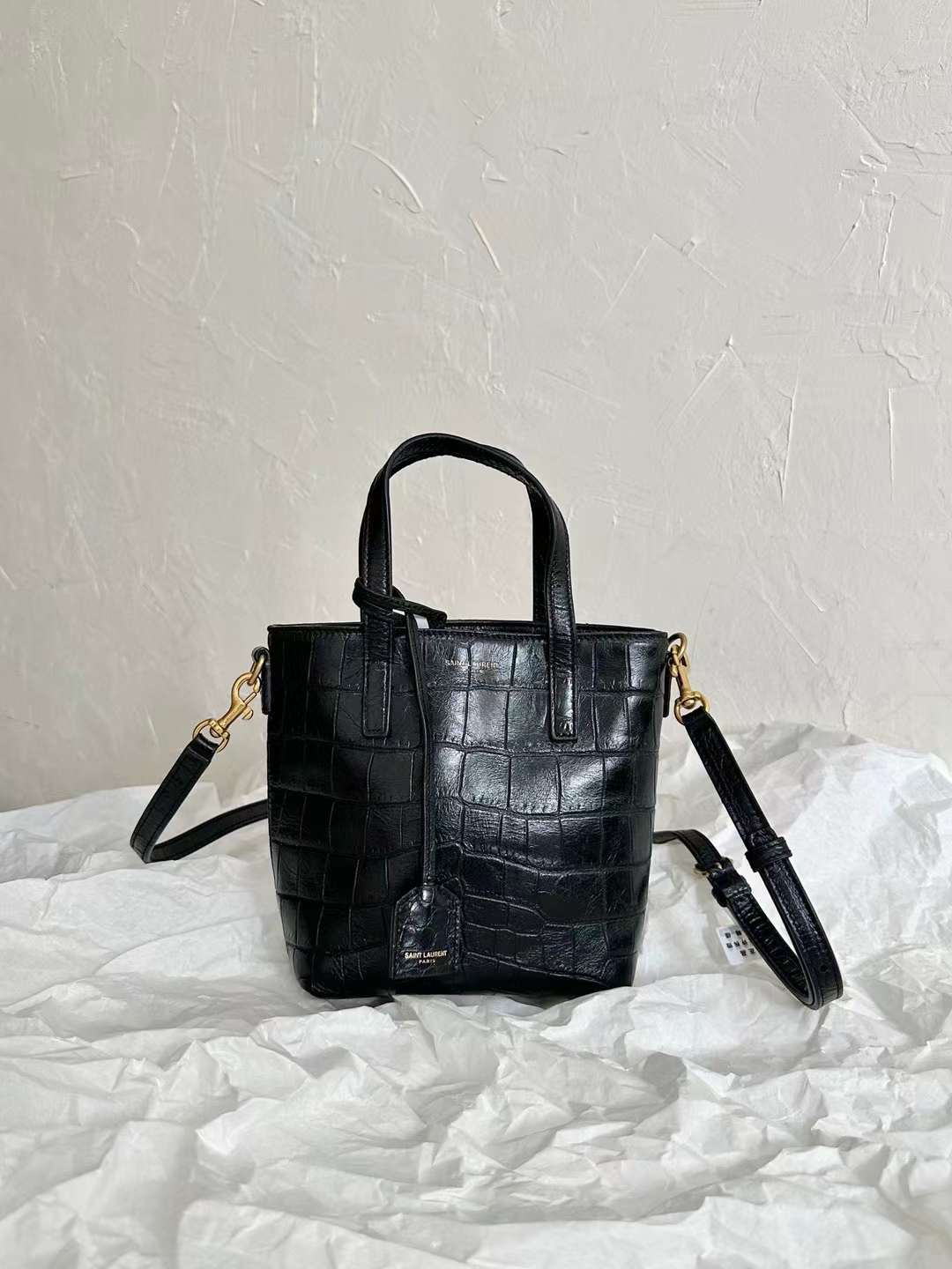 Saint Laurent mini Crocodile print tote bag view 1