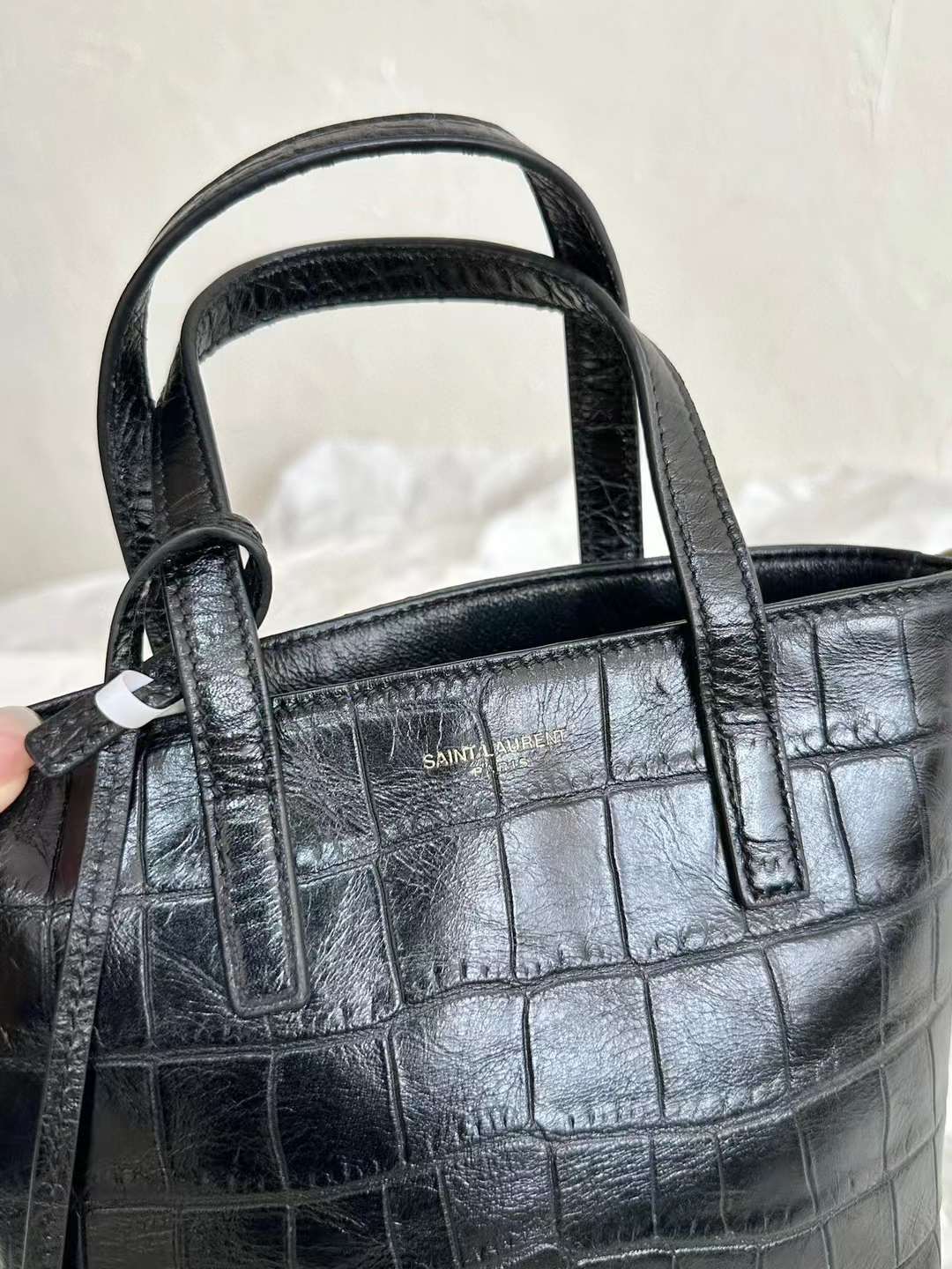 Saint Laurent mini Crocodile print tote bag view 3