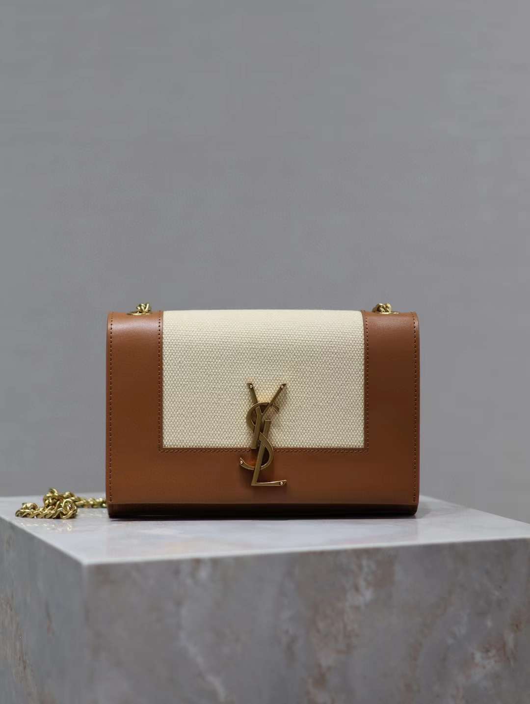 Saint Laurent KATE small canvas and plant-tanned leather handbag view 1