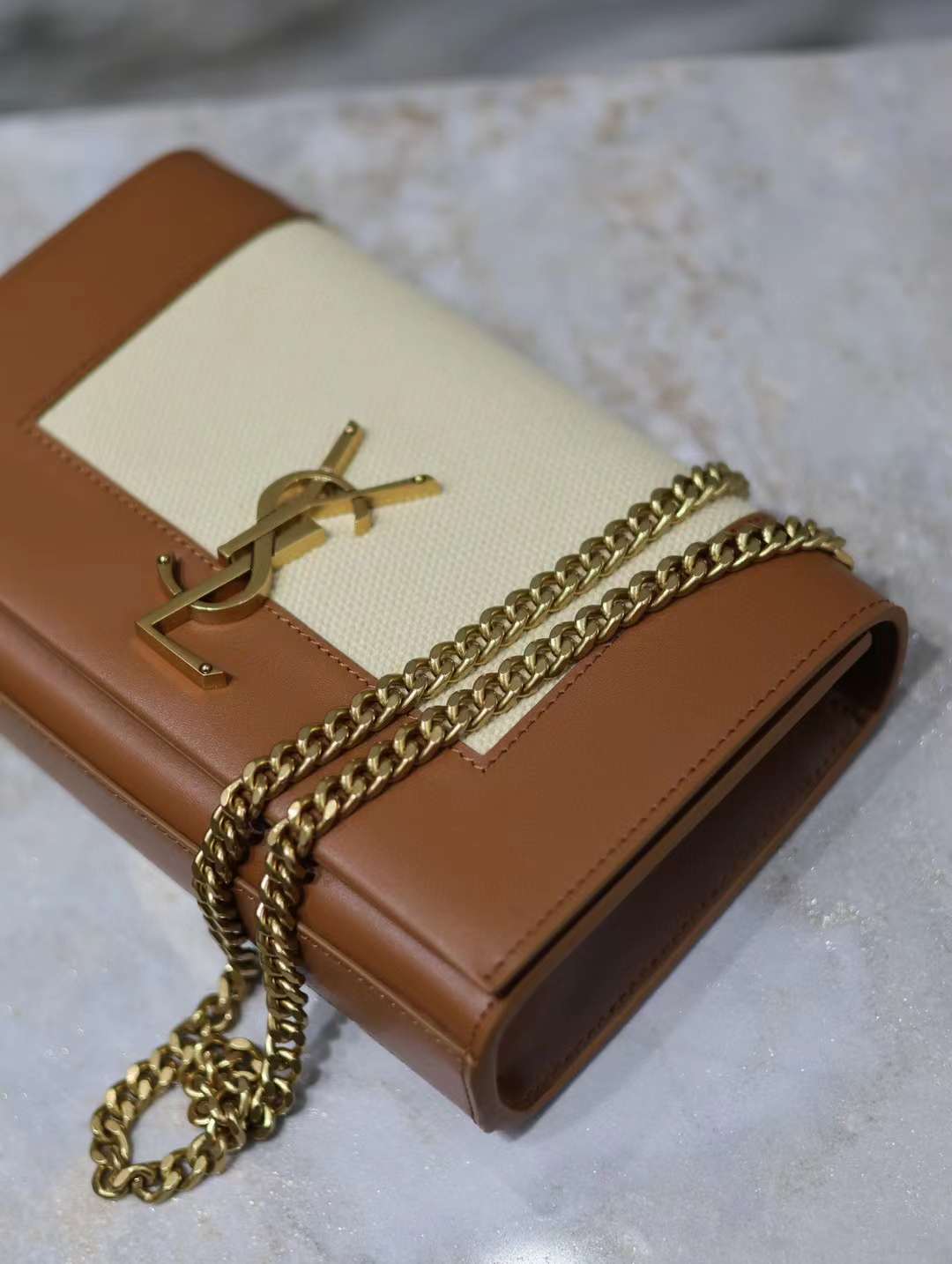Saint Laurent KATE small canvas and plant-tanned leather handbag view 2