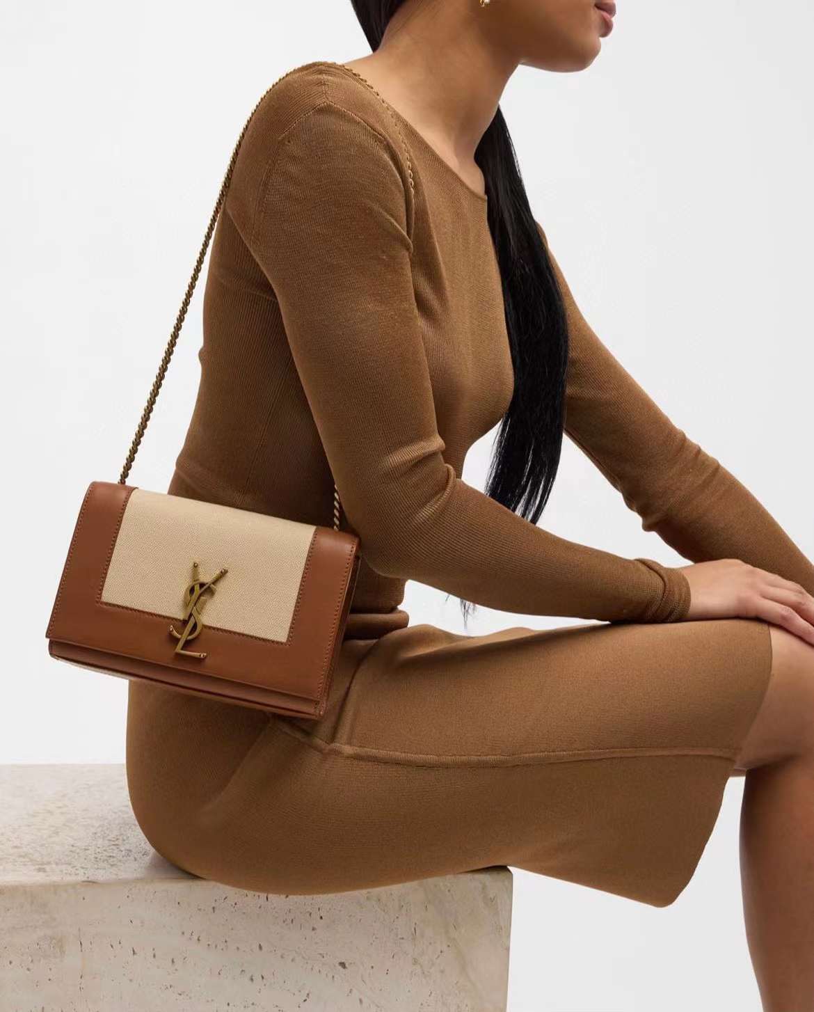 Saint Laurent KATE small canvas and plant-tanned leather handbag view 9