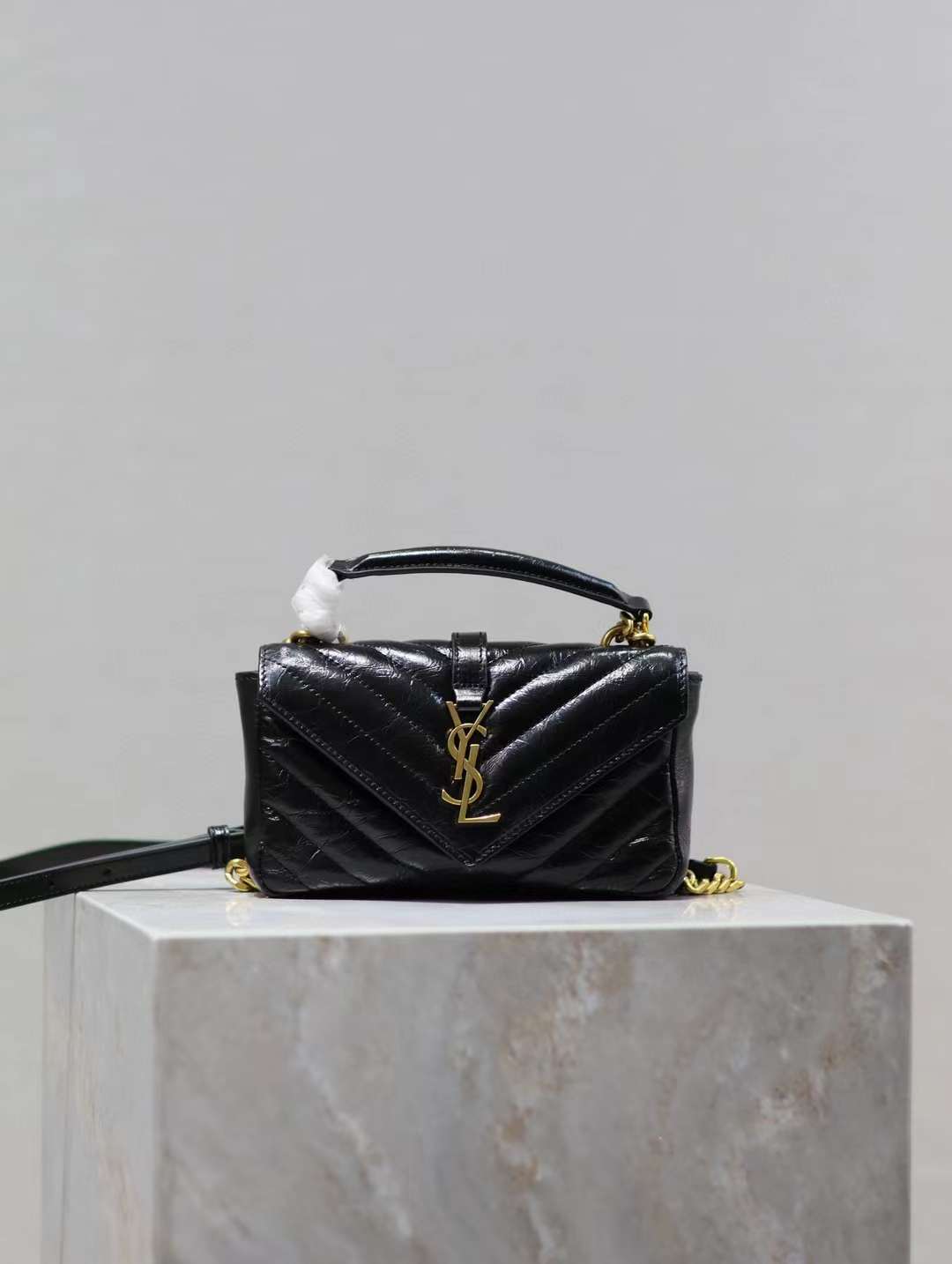 Saint Laurent mini college oil wax leather chain postman bag view 1
