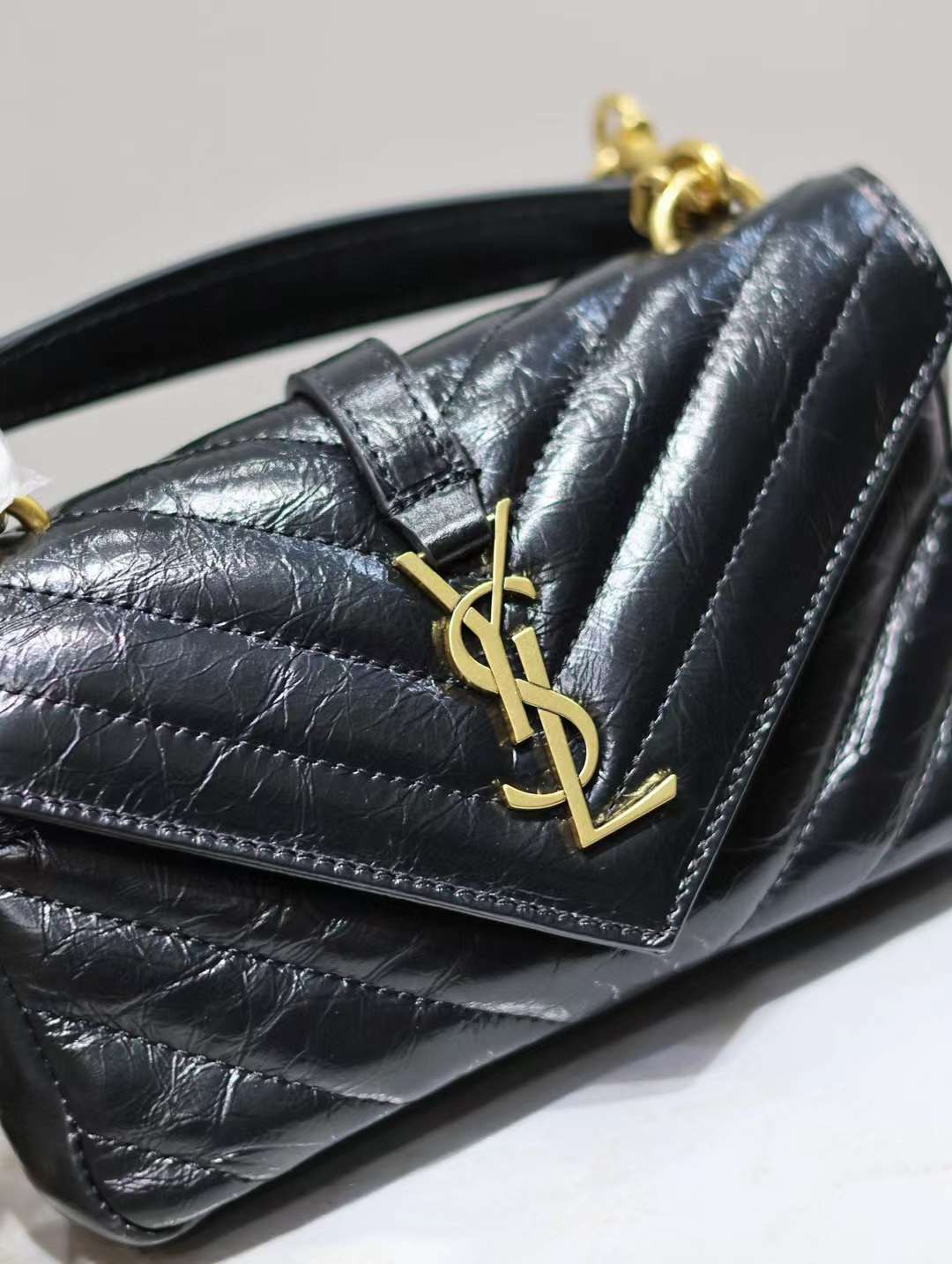 Saint Laurent mini college oil wax leather chain postman bag view 2