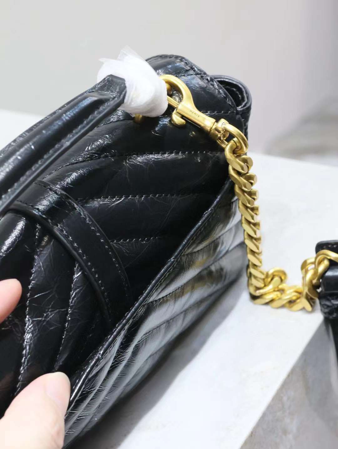 Saint Laurent mini college oil wax leather chain postman bag view 6