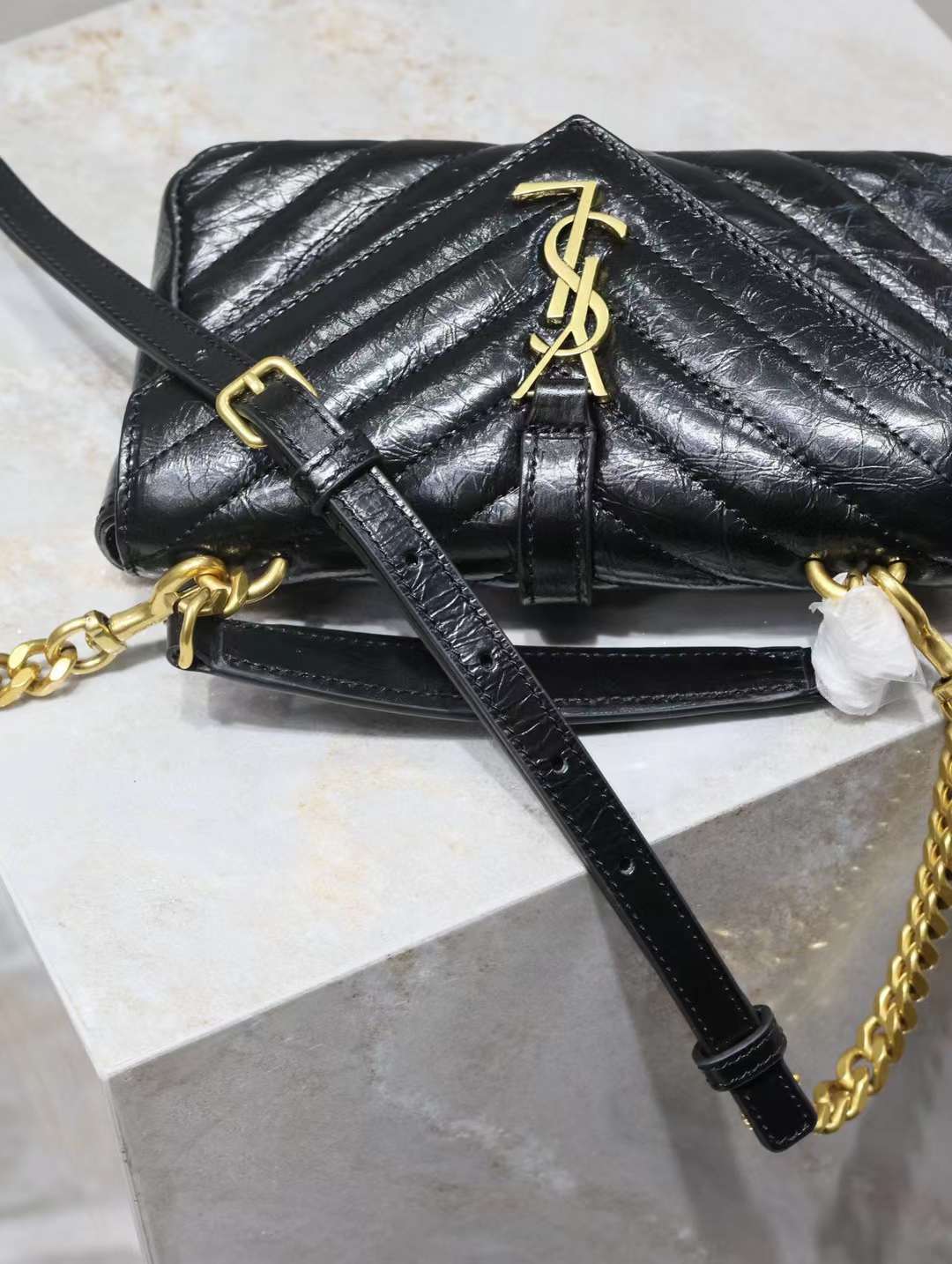 Saint Laurent mini college oil wax leather chain postman bag view 7