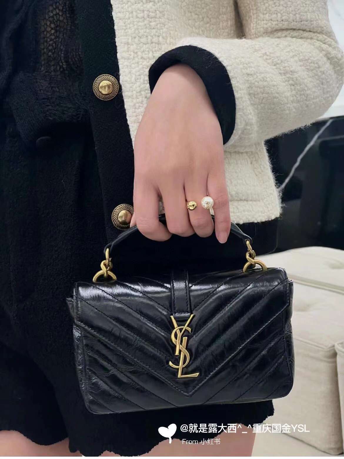 Saint Laurent mini college oil wax leather chain postman bag view 8