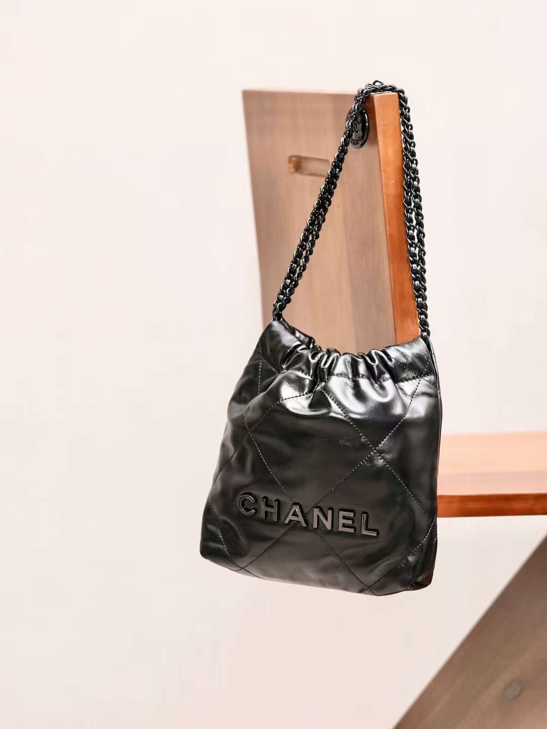 Chanel 22all black shopping bag view 1