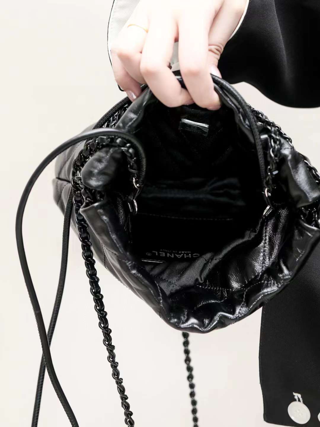 Chanel 22all black shopping bag view 5