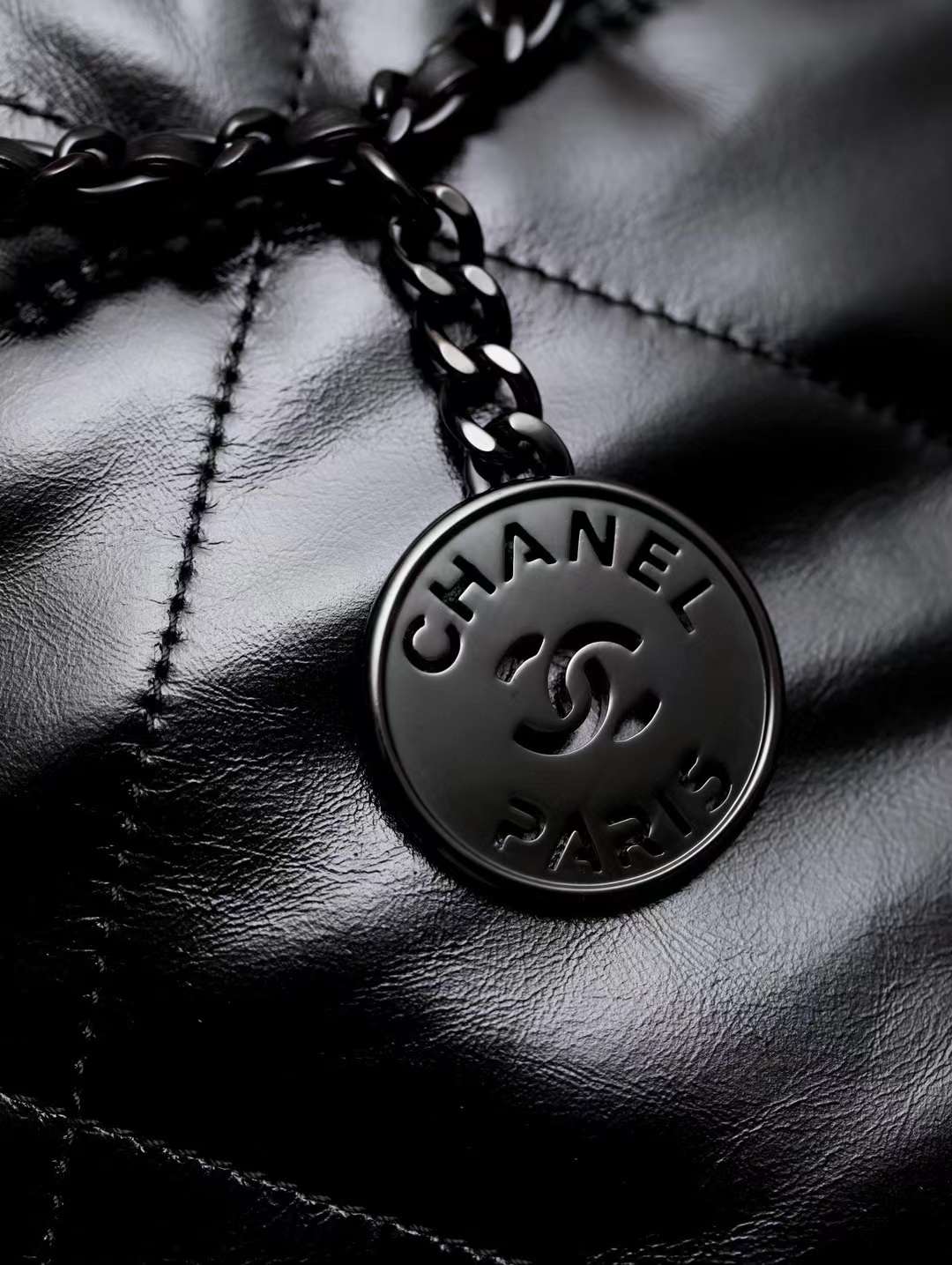 Chanel 22all black shopping bag view 8