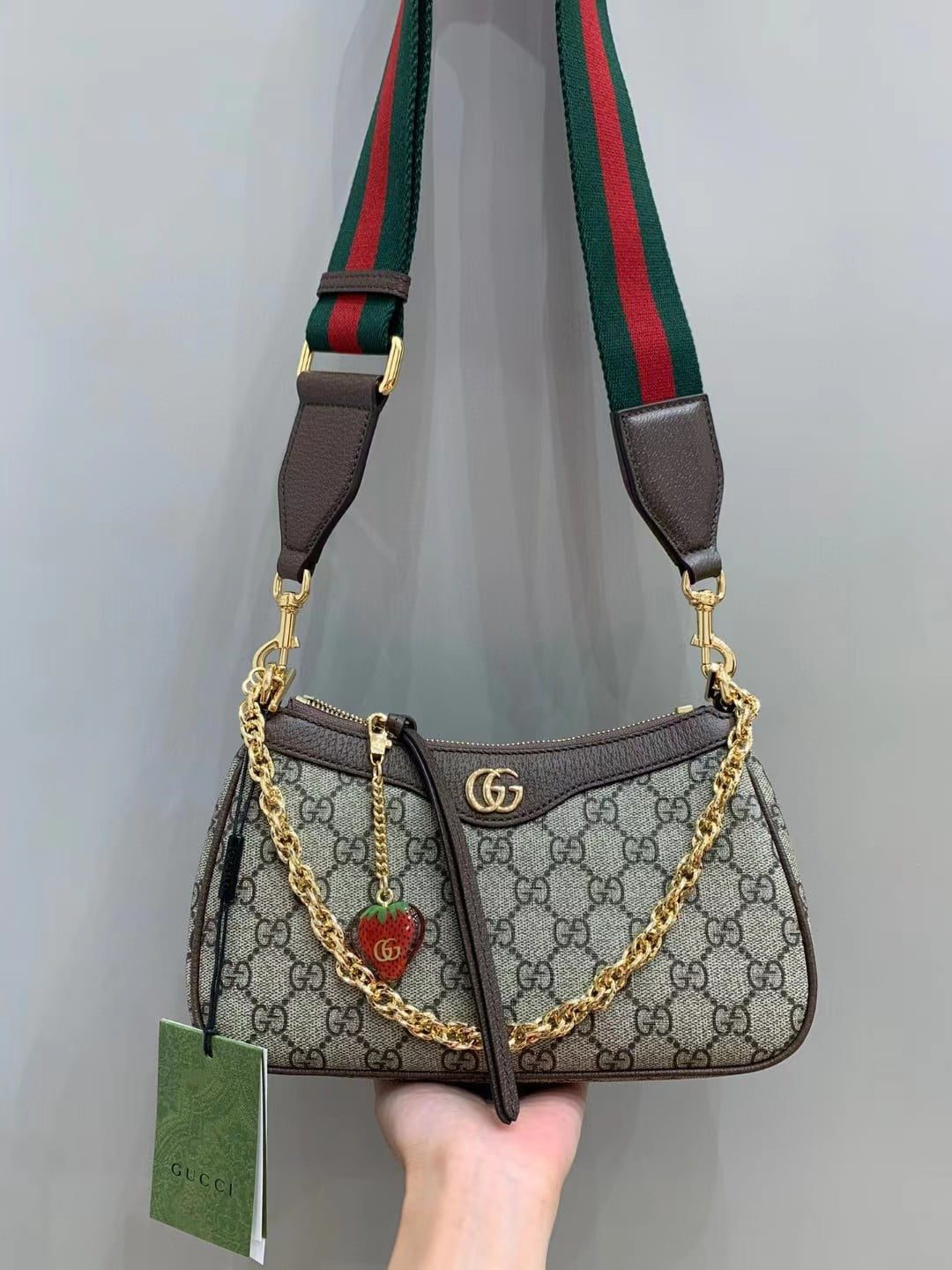 Gucci Ophidia GG Small Handbag with Strawberry Pendant view 1