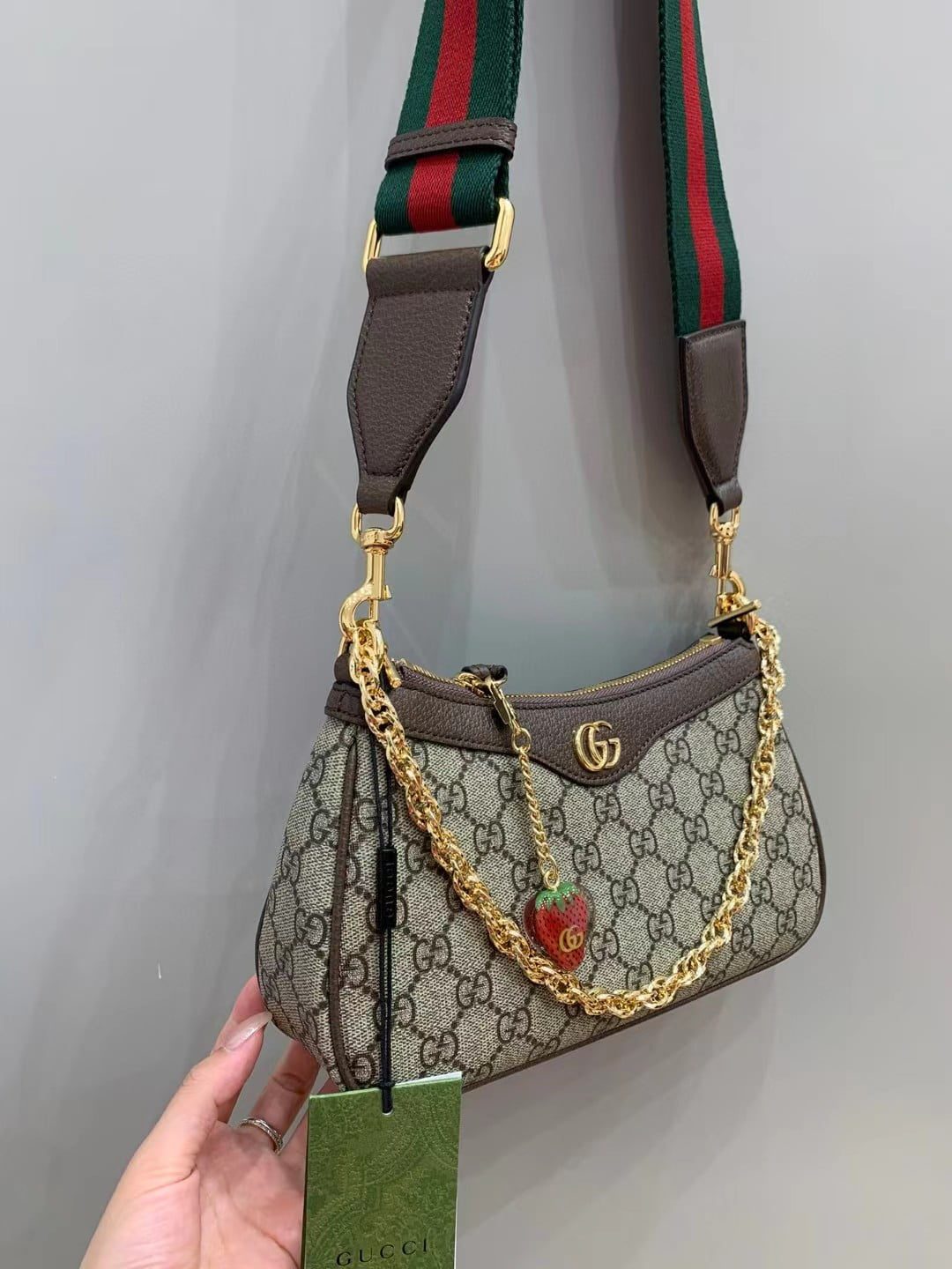 Gucci Ophidia GG Small Handbag with Strawberry Pendant view 3