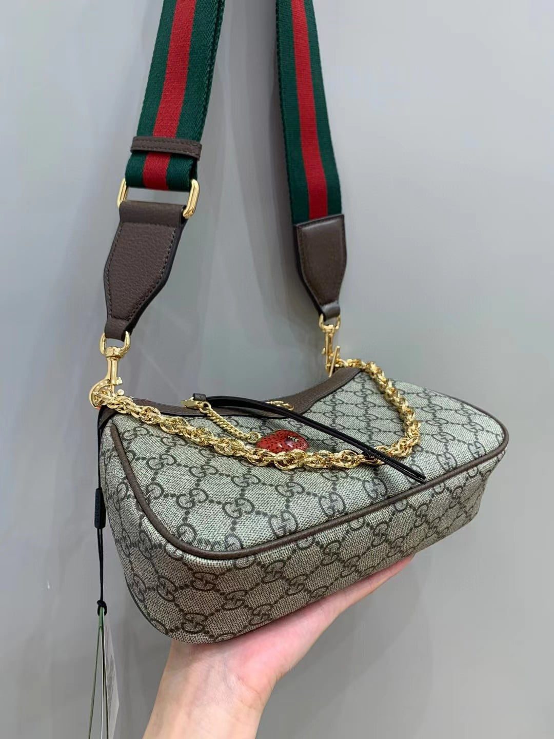 Gucci Ophidia GG Small Handbag with Strawberry Pendant view 5