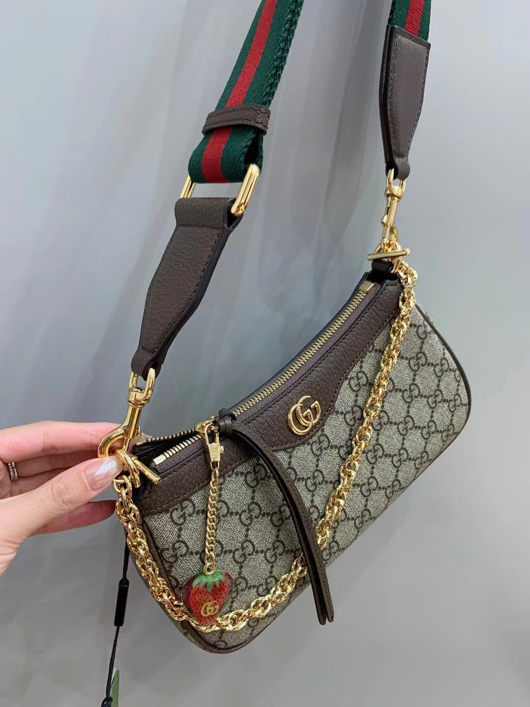 Gucci Ophidia GG Small Handbag with Strawberry Pendant view 8