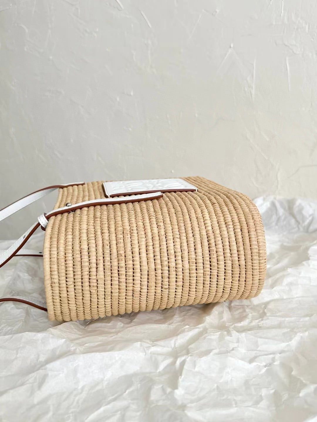 Loewe Small Square Basket Bag in raffia and calfskin view 11