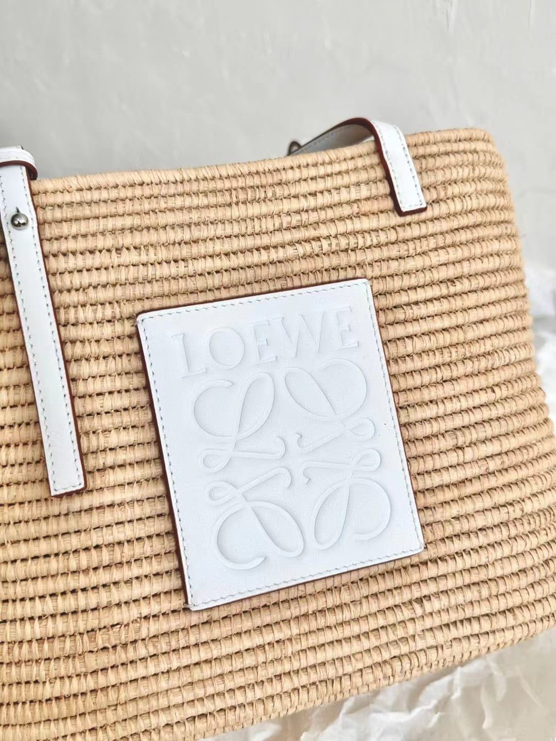 Loewe Small Square Basket Bag in raffia and calfskin view 12