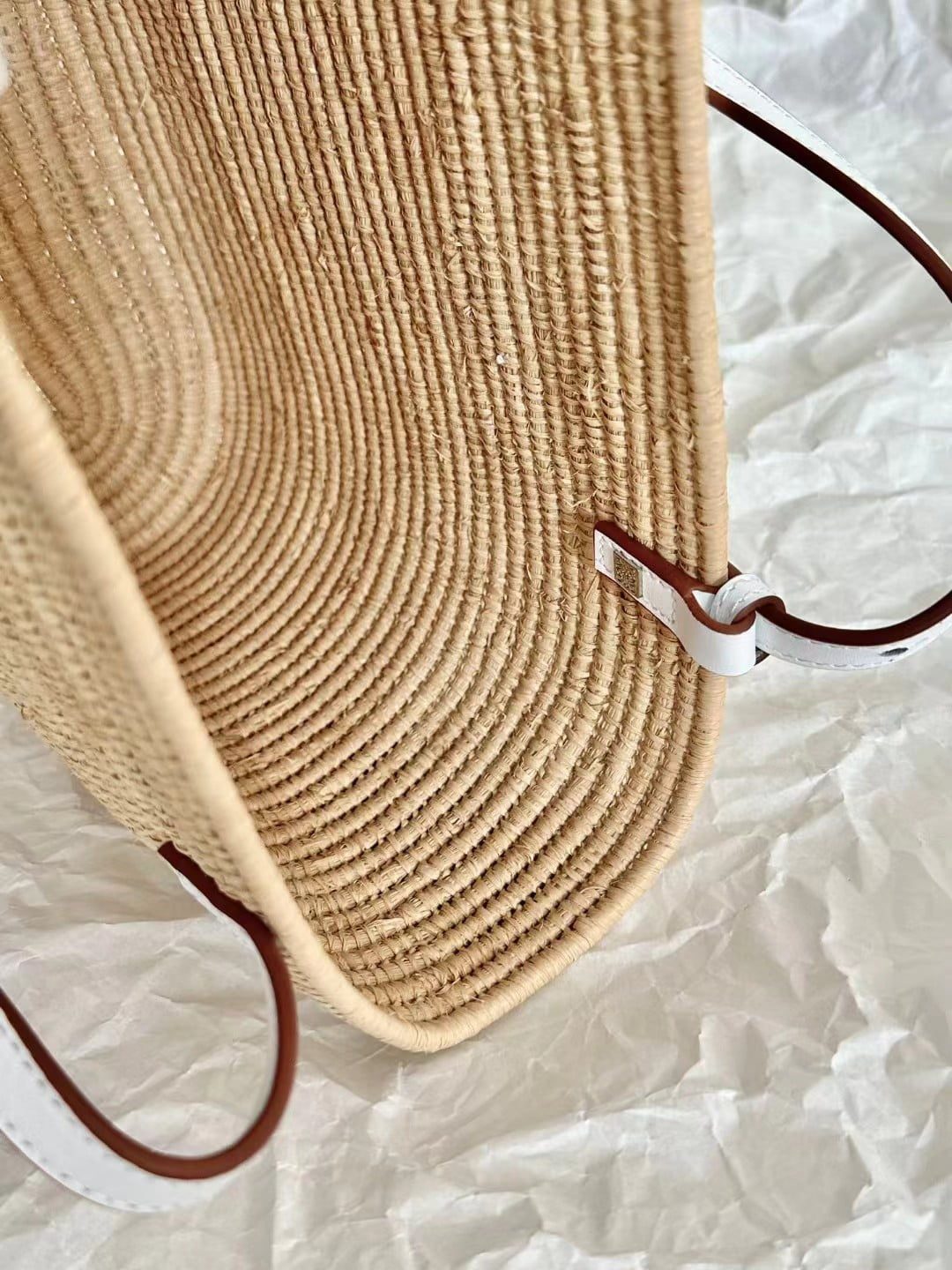 Loewe Small Square Basket Bag in raffia and calfskin view 13