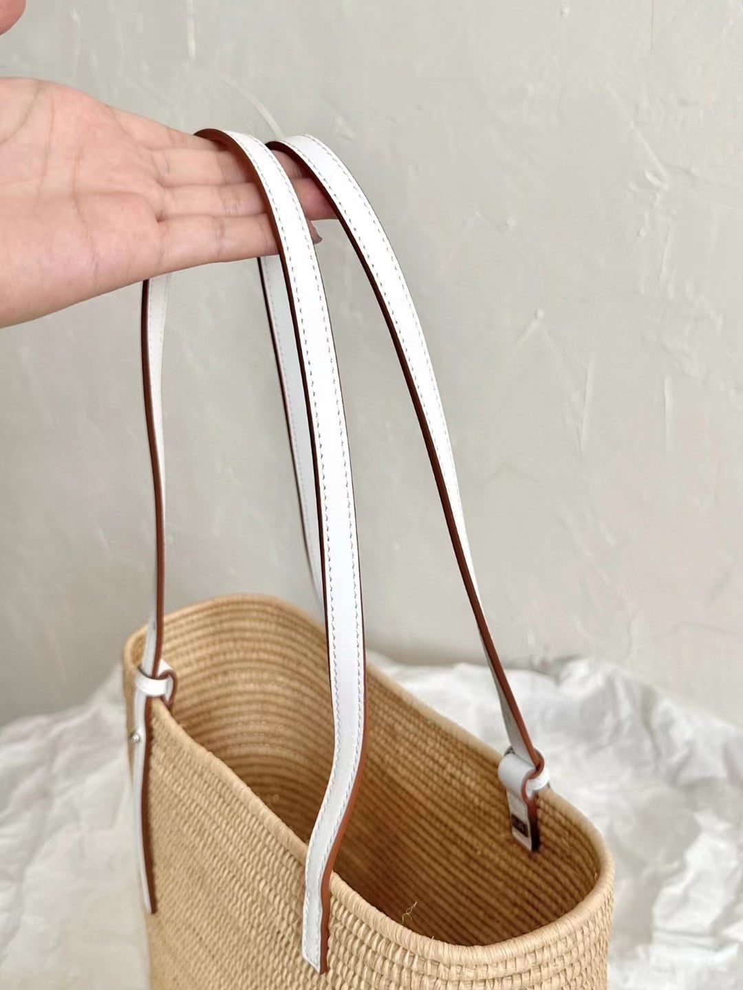 Loewe Small Square Basket Bag in raffia and calfskin view 14