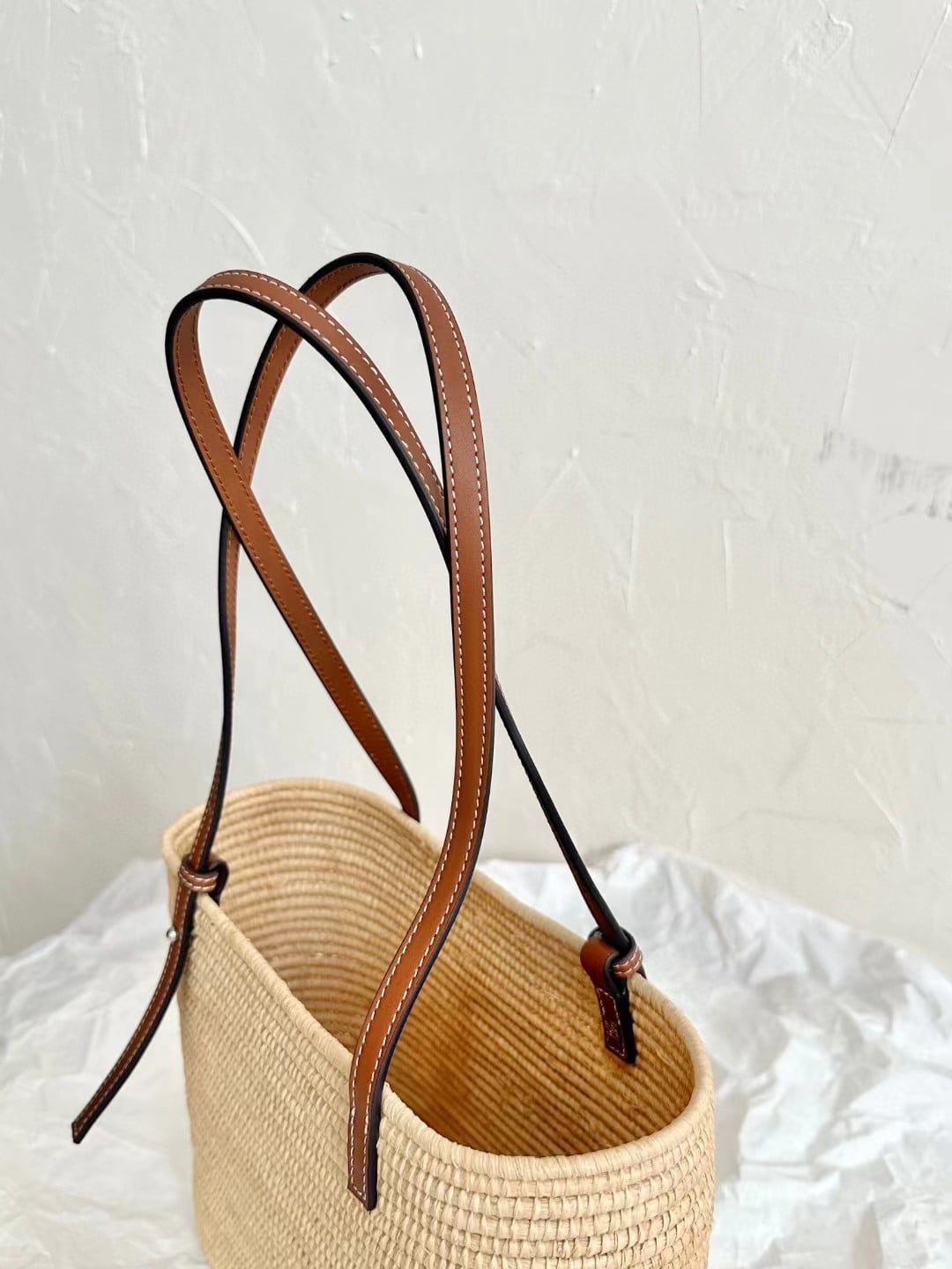 Loewe Small Square Basket Bag in raffia and calfskin view 5