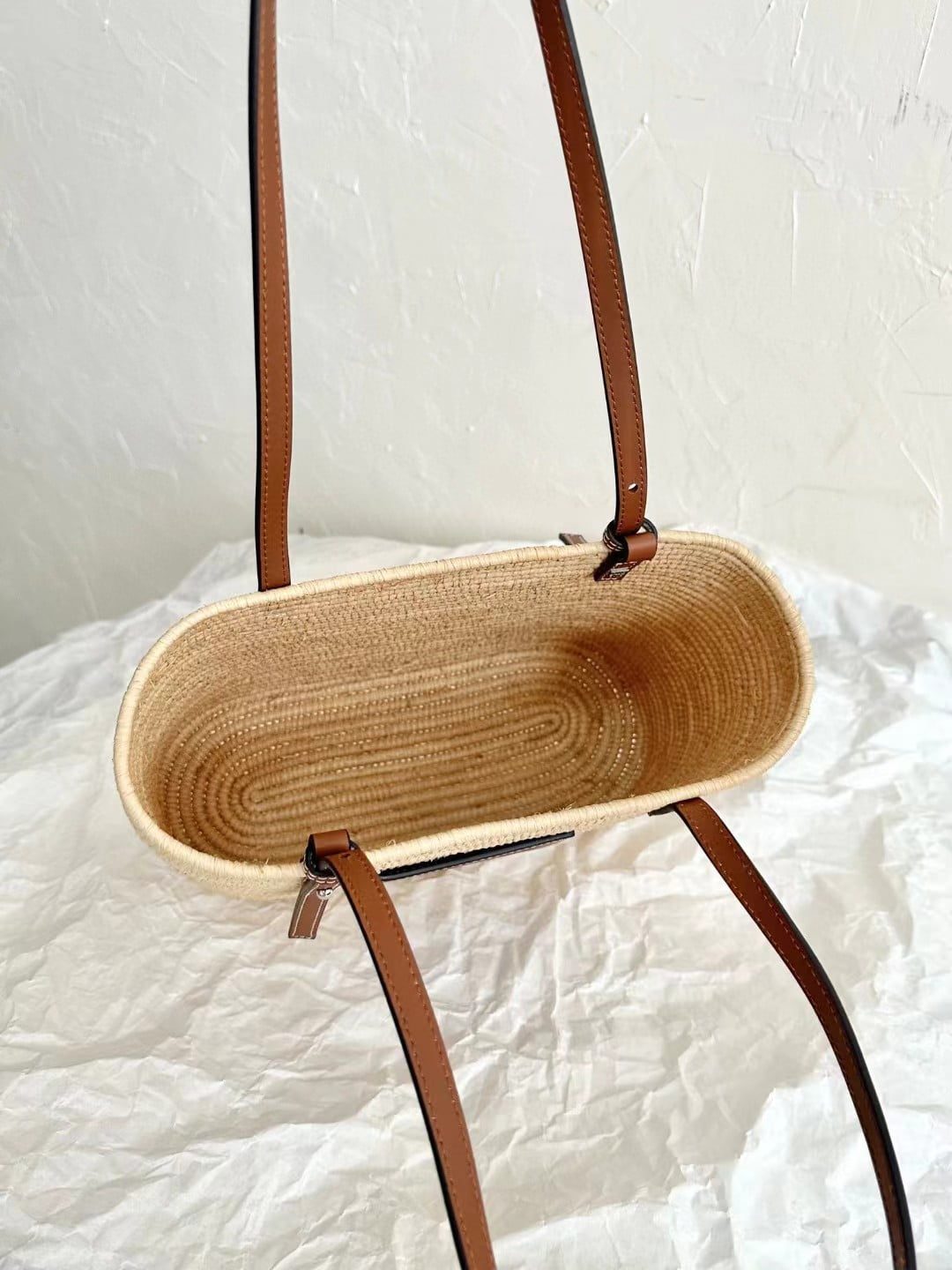 Loewe Small Square Basket Bag in raffia and calfskin view 6