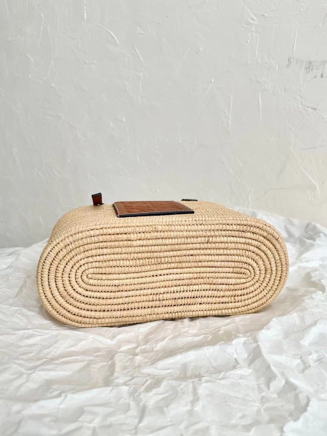 Loewe Small Square Basket Bag in raffia and calfskin view 7