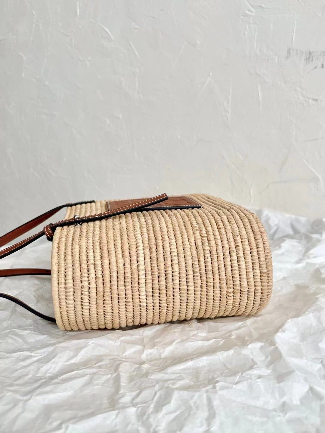 Loewe Small Square Basket Bag in raffia and calfskin view 8