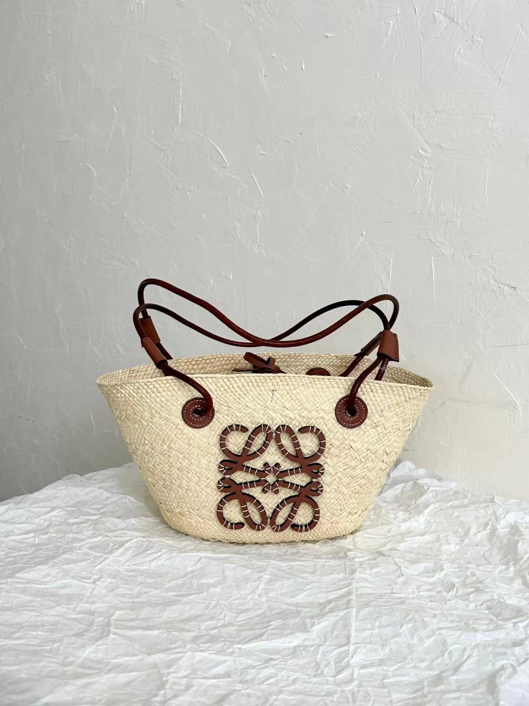 Loewe Anagram Basket Bag in iraca palm and calfskin view 2