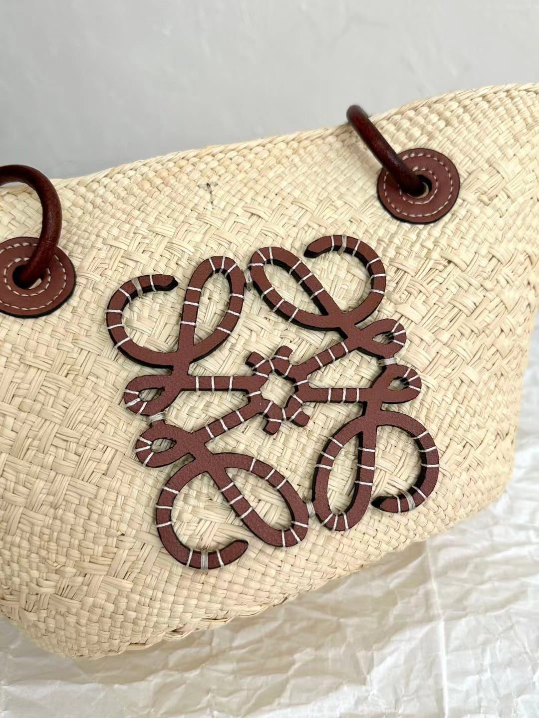 Loewe Anagram Basket Bag in iraca palm and calfskin view 3
