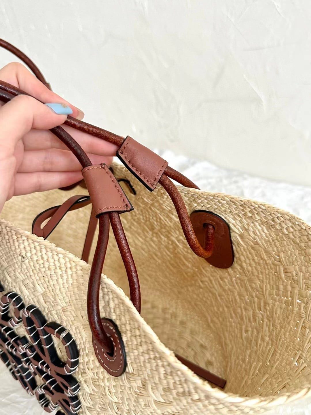 Loewe Anagram Basket Bag in iraca palm and calfskin view 6