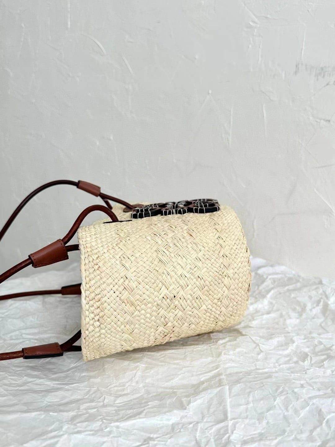Loewe Anagram Basket Bag in iraca palm and calfskin view 8