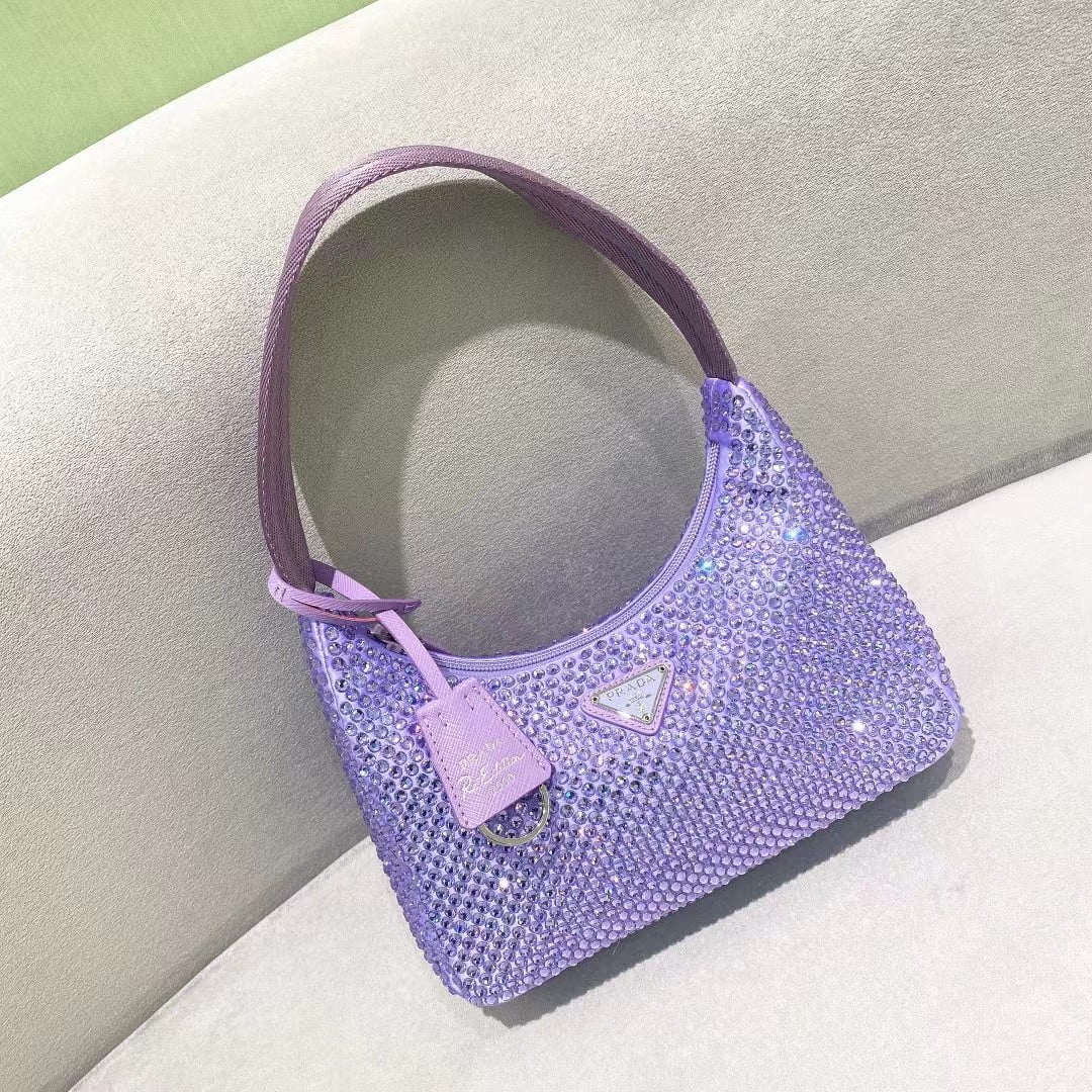 Prada Re-Edition 2000 Hobo Bag with Synthetic Crystals view 1