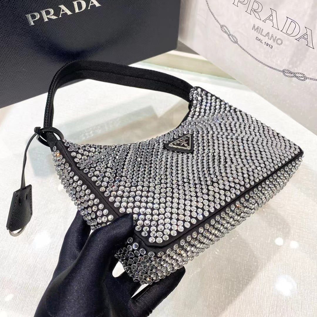 Prada Re-Edition 2000 Hobo Bag with Synthetic Crystals view 12