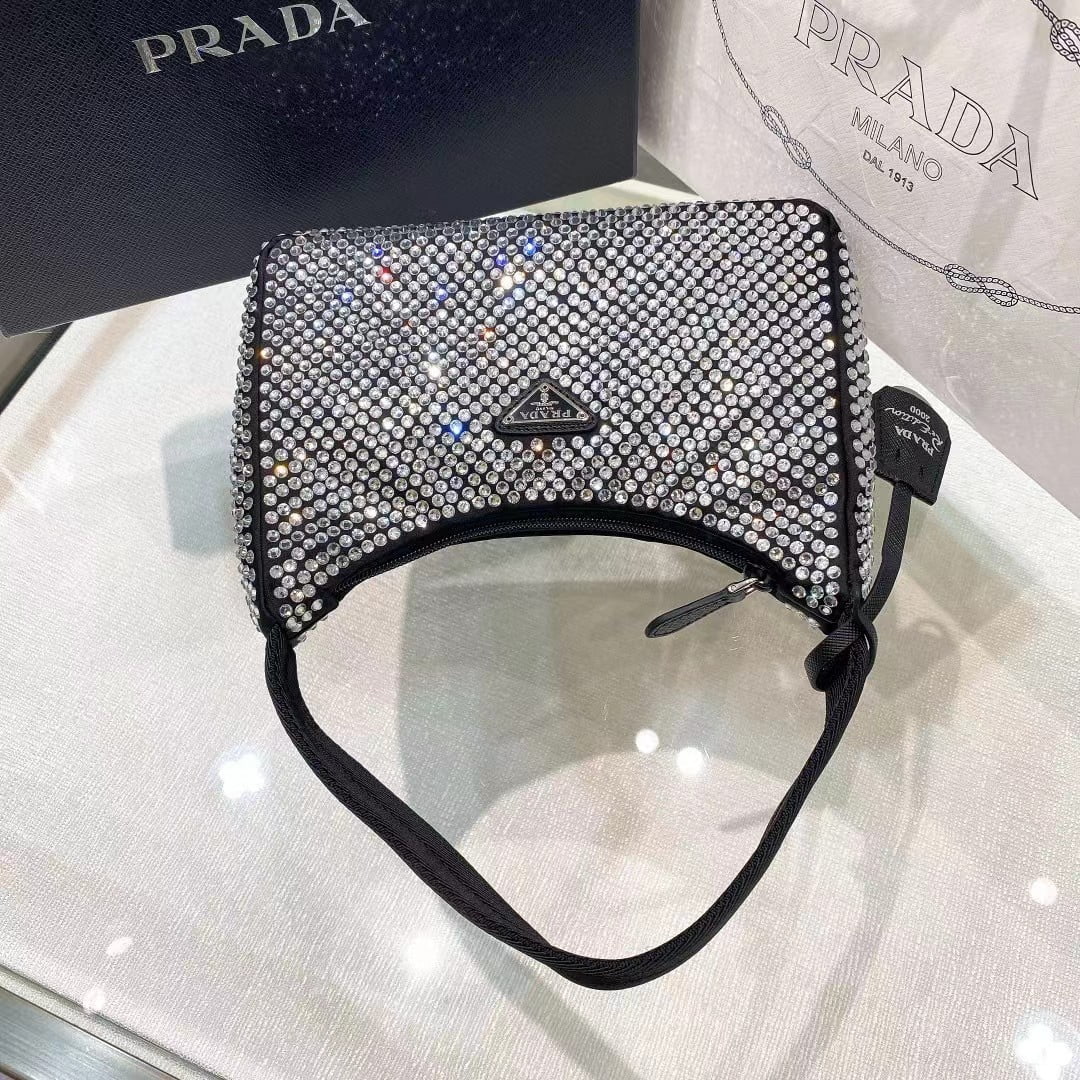 Prada Re-Edition 2000 Hobo Bag with Synthetic Crystals view 13