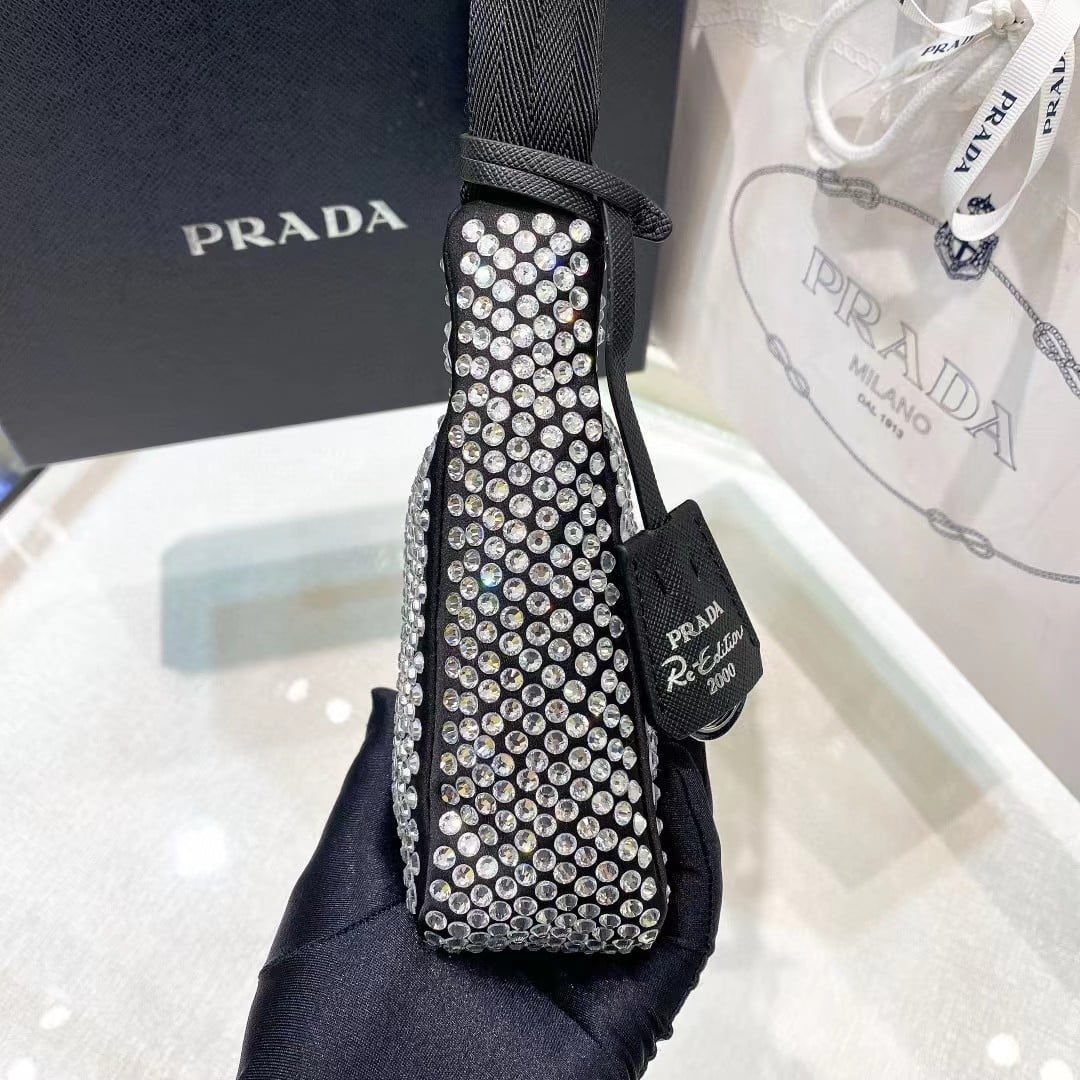 Prada Re-Edition 2000 Hobo Bag with Synthetic Crystals view 14